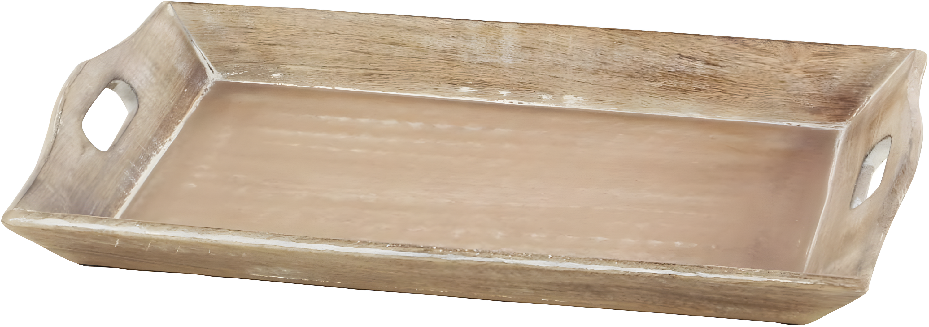 Olivia & May Set of 2 Traditional Whitewashed Natural Mango Wood Serving Trays Brown: Ottoman Style, with Handles