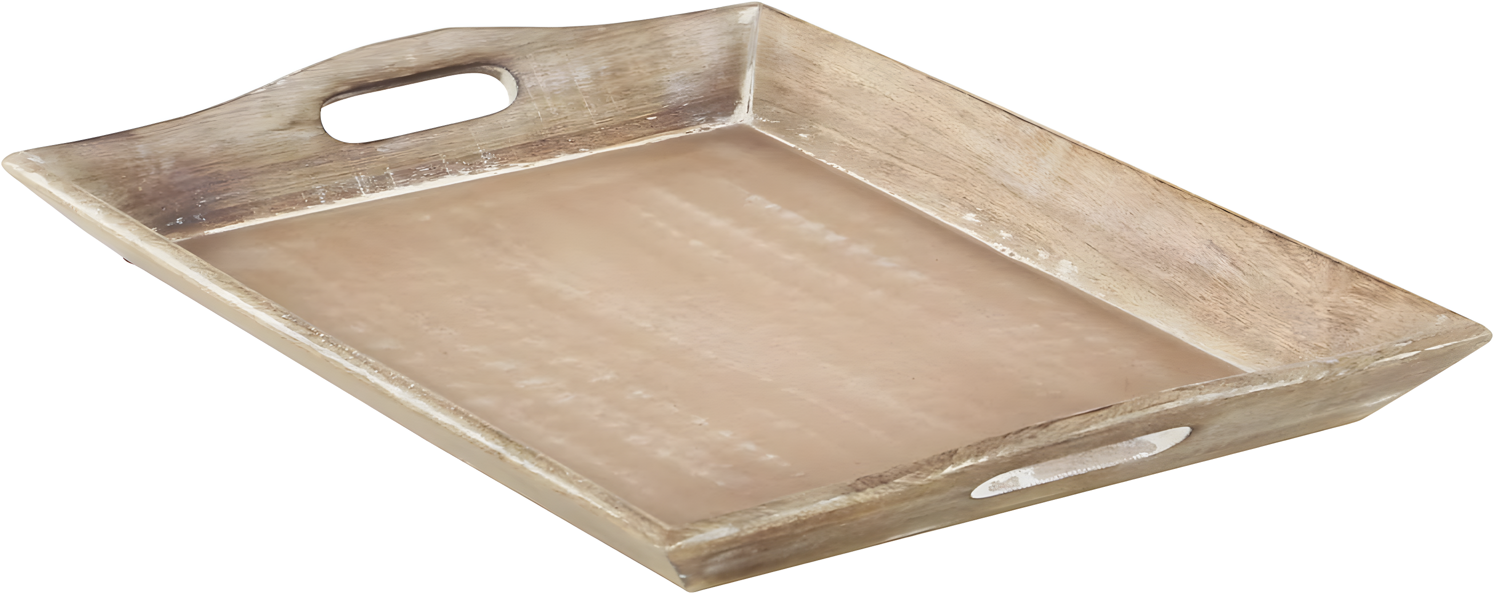 Olivia & May Set of 2 Traditional Whitewashed Natural Mango Wood Serving Trays Brown: Ottoman Style, with Handles