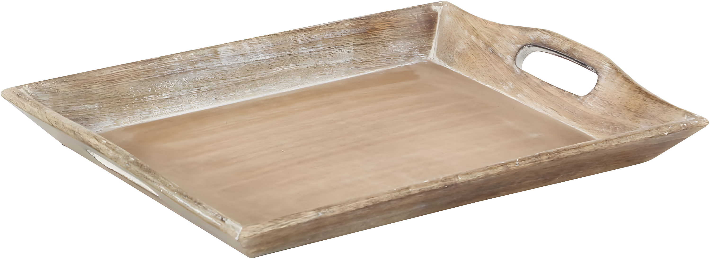 Olivia & May Set of 2 Traditional Whitewashed Natural Mango Wood Serving Trays Brown: Ottoman Style, with Handles
