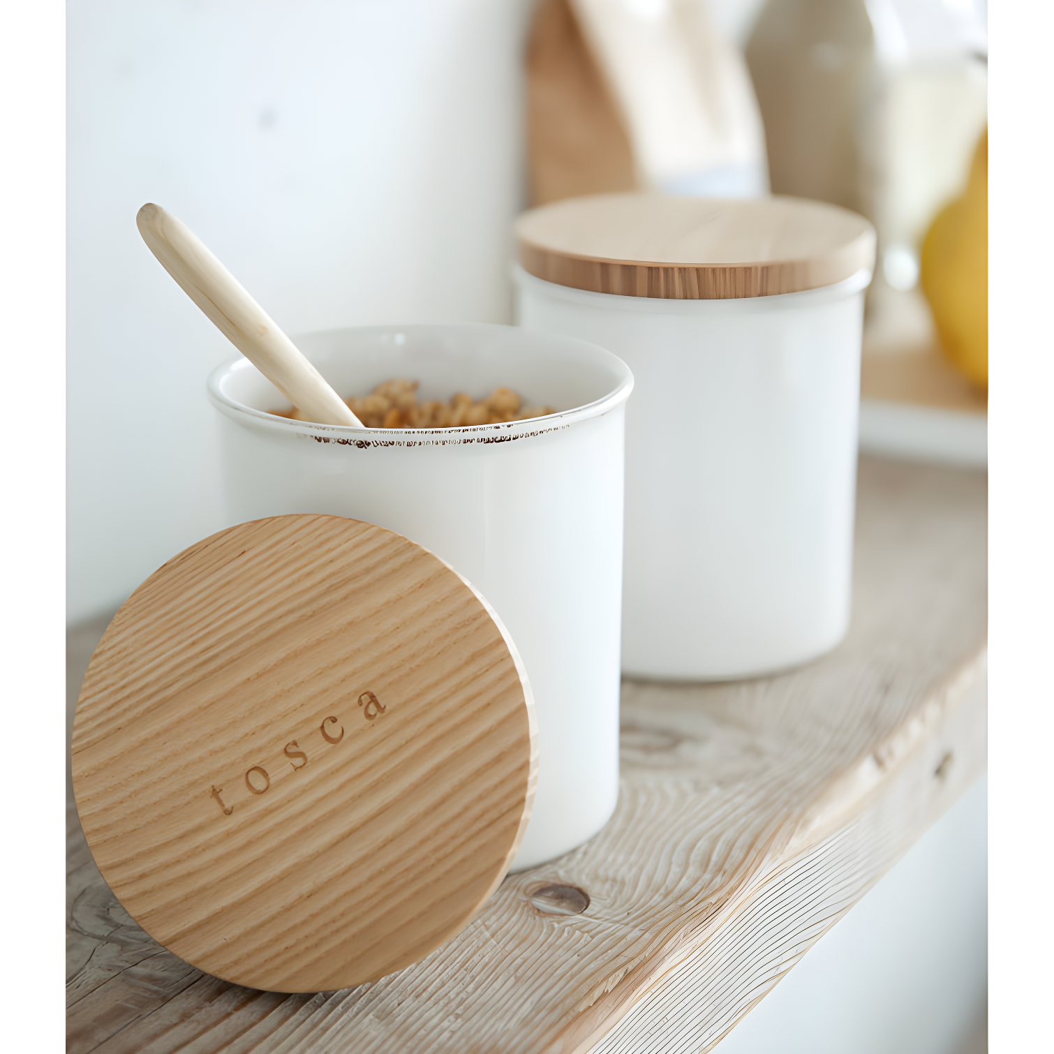 Tosca Yamazaki Home Ceramic Canister, Dry Food Kitchen Storage Container, Plain, 15.25 oz. Airtight