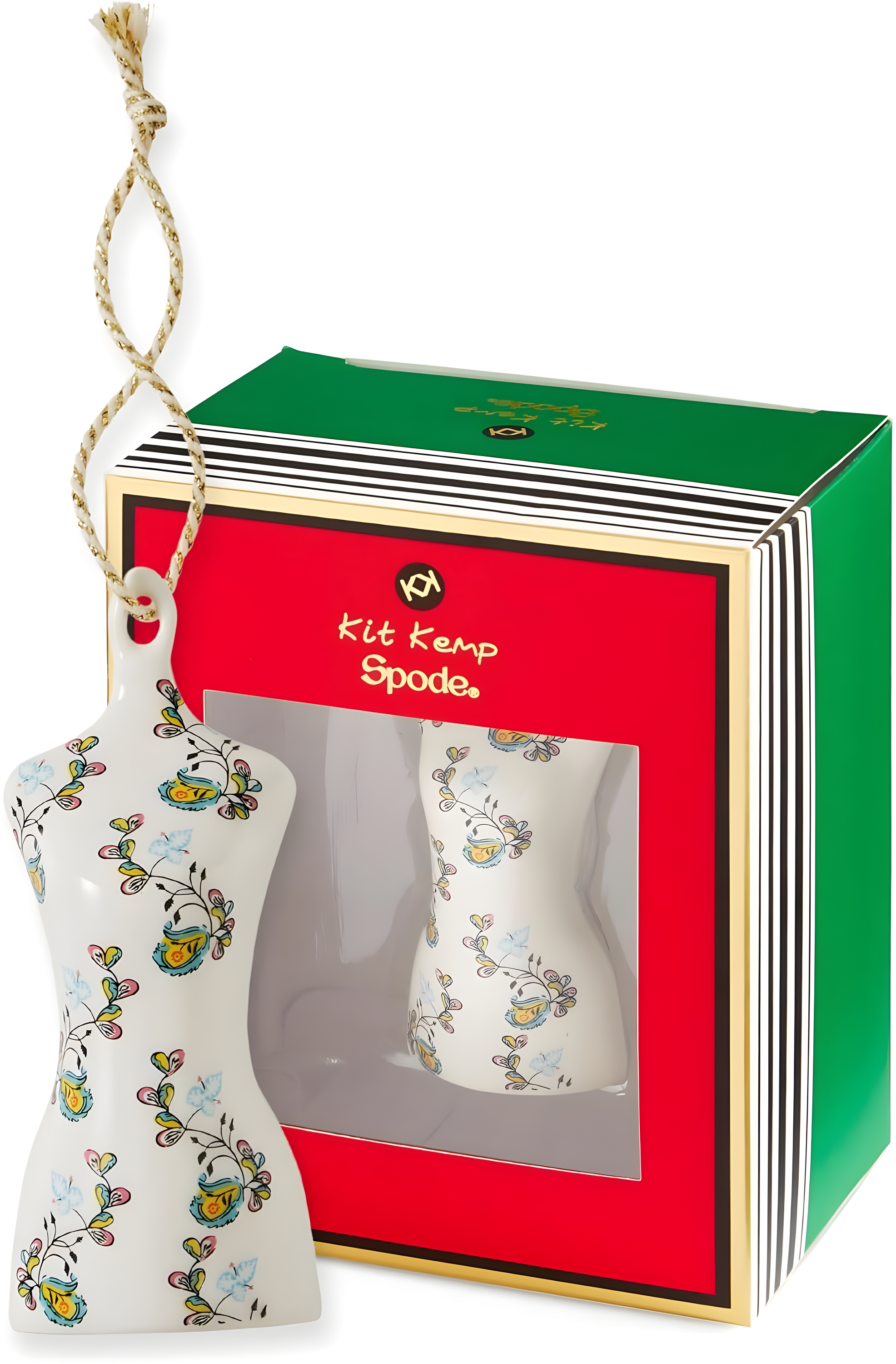 Kit Kemp by Spode Psycho Sprig Blue Mannequin Christmas Bauble, Handcrafted Porcelain Festive Keepsake, Personalized Holiday Collectible Ornament