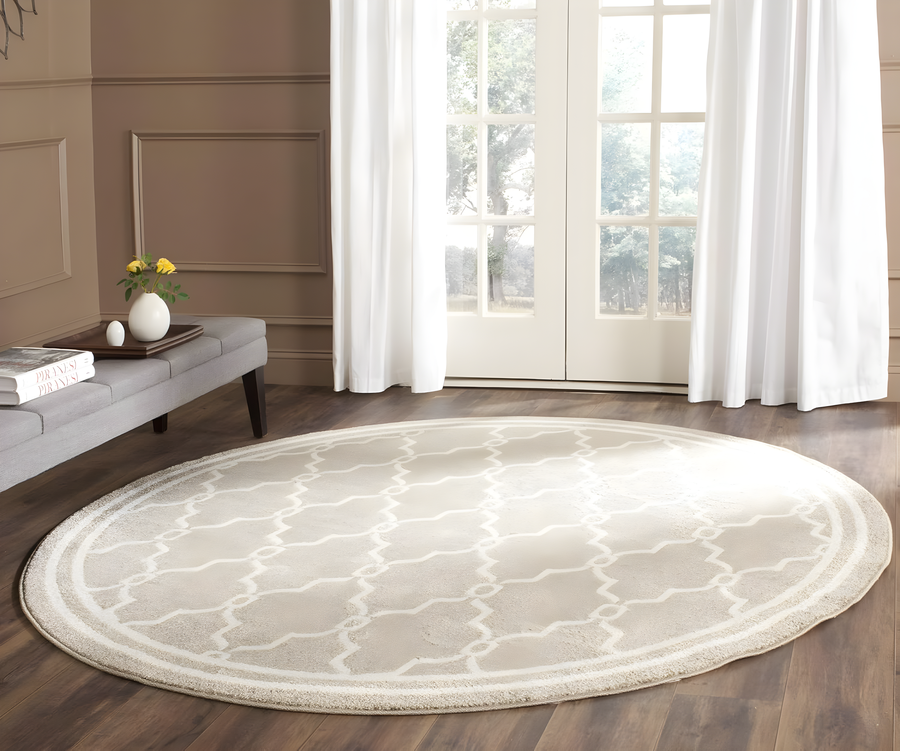 Amherst AMT414 Power Loomed Indoor Area Rug - Wheat/Beige - 7' Round - Safavieh