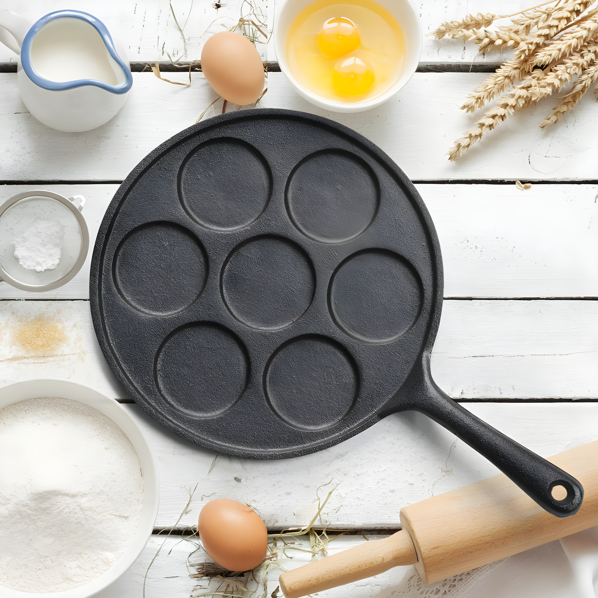 Commercial Chef Commercial CHEF Cast Iron Pancake Pan, Makes 7 Mini Silver Dollar Pancakes