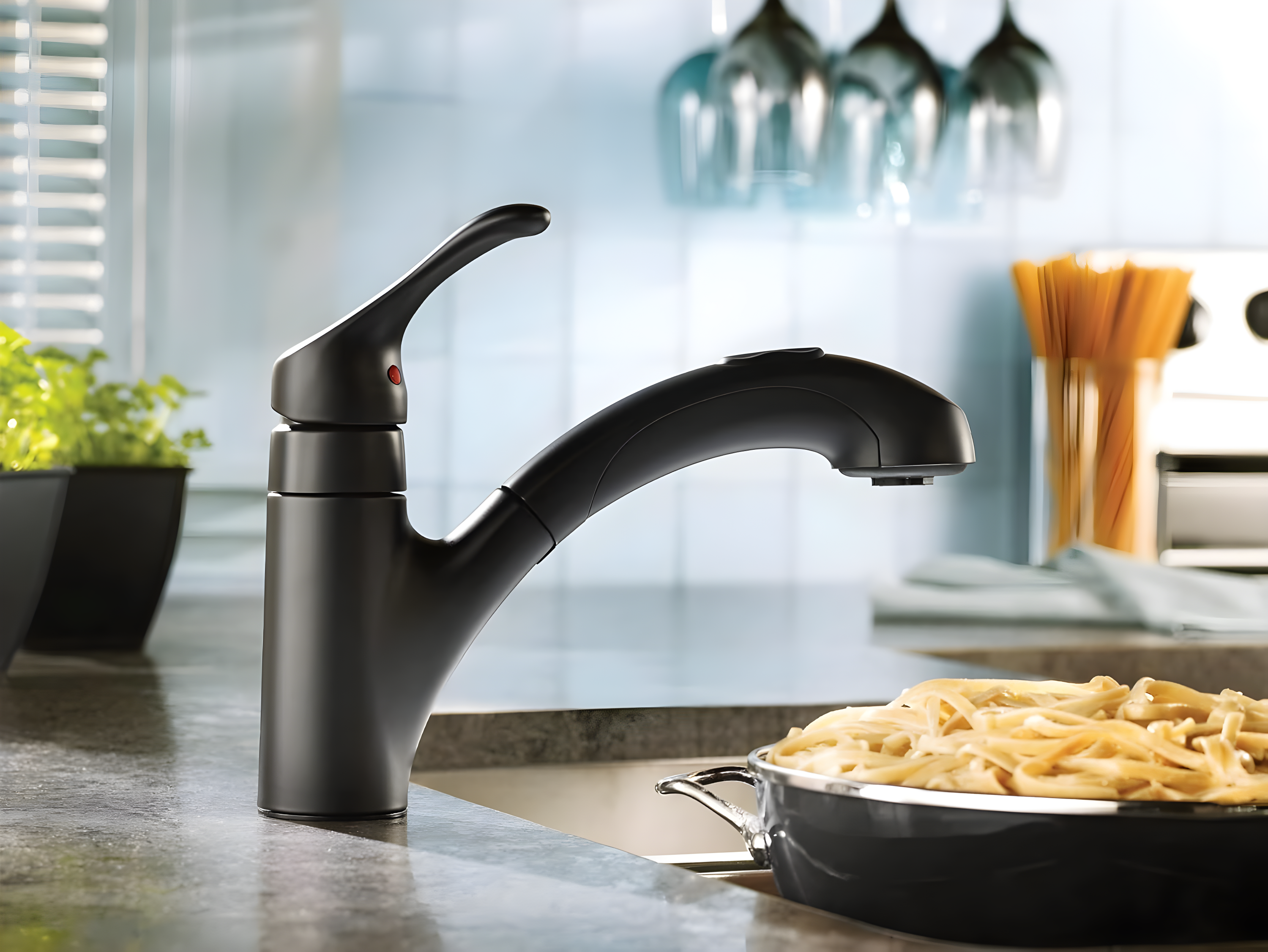 MOEN Renzo Spot Resist Stainless 9 in. H Pull Out Sprayer Kitchen Faucet with 360° Spout Swivel and PowerClean