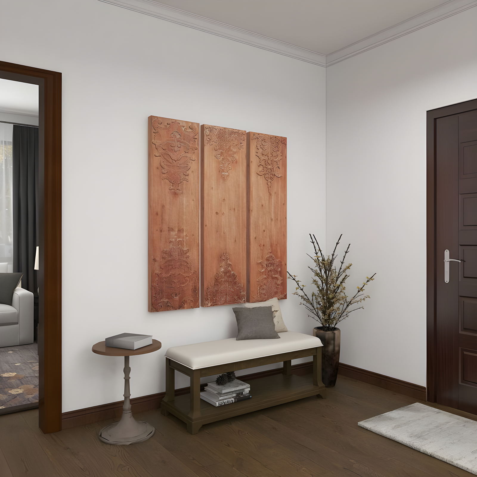 Wood Floral Carved Antefix Wall Decor Set of 3 Brown - Olivia & May: Rustic Style, Indoor Vertical Panels