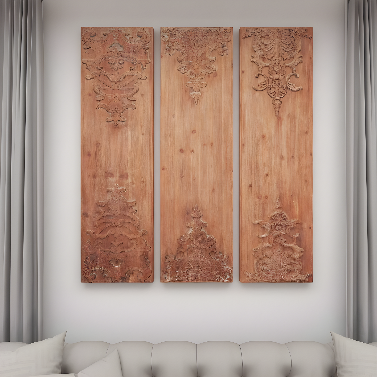 Wood Floral Carved Antefix Wall Decor Set of 3 Brown - Olivia & May: Rustic Style, Indoor Vertical Panels