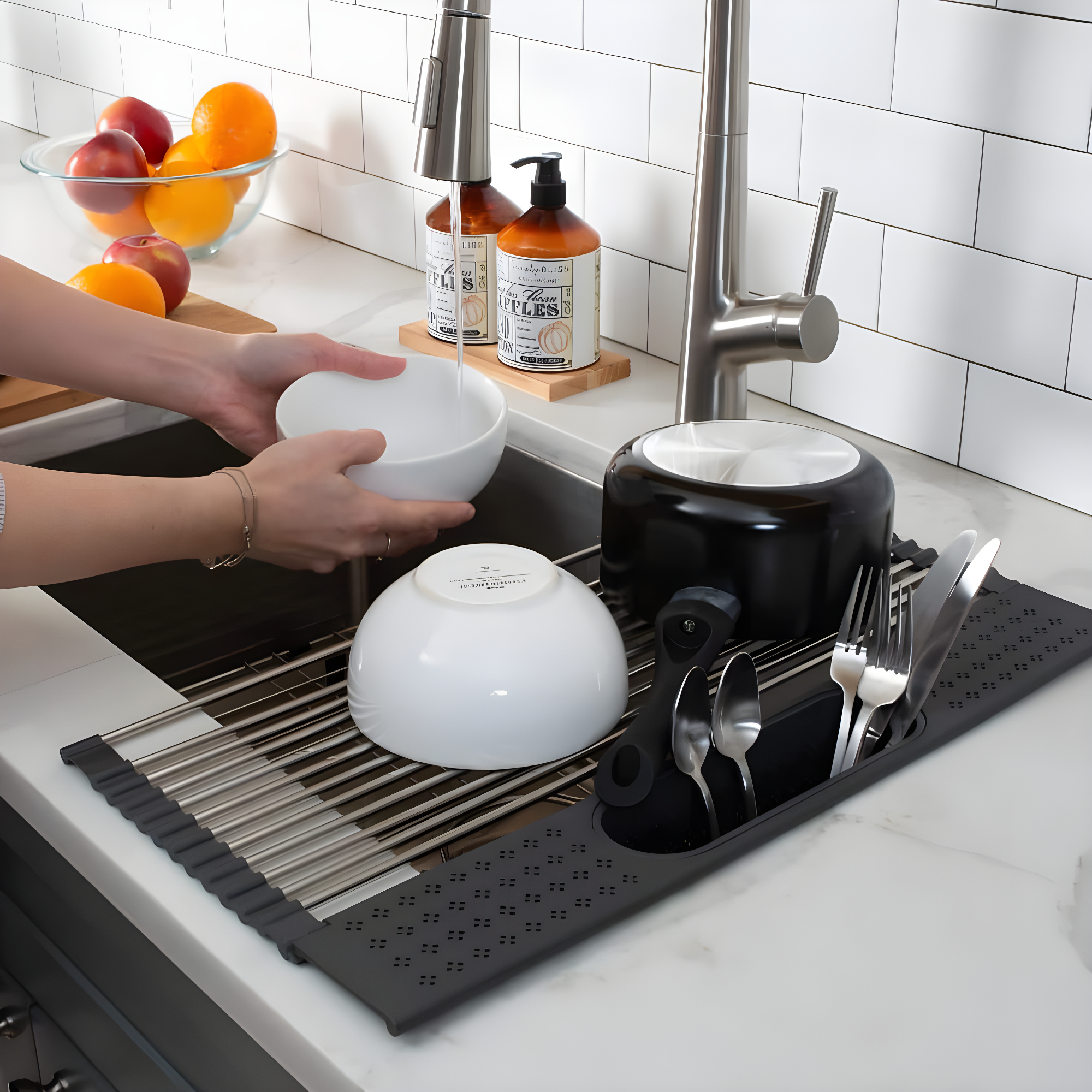 Kitchen Details Adjustable Stainless Steel Over The Sink Dish Rack