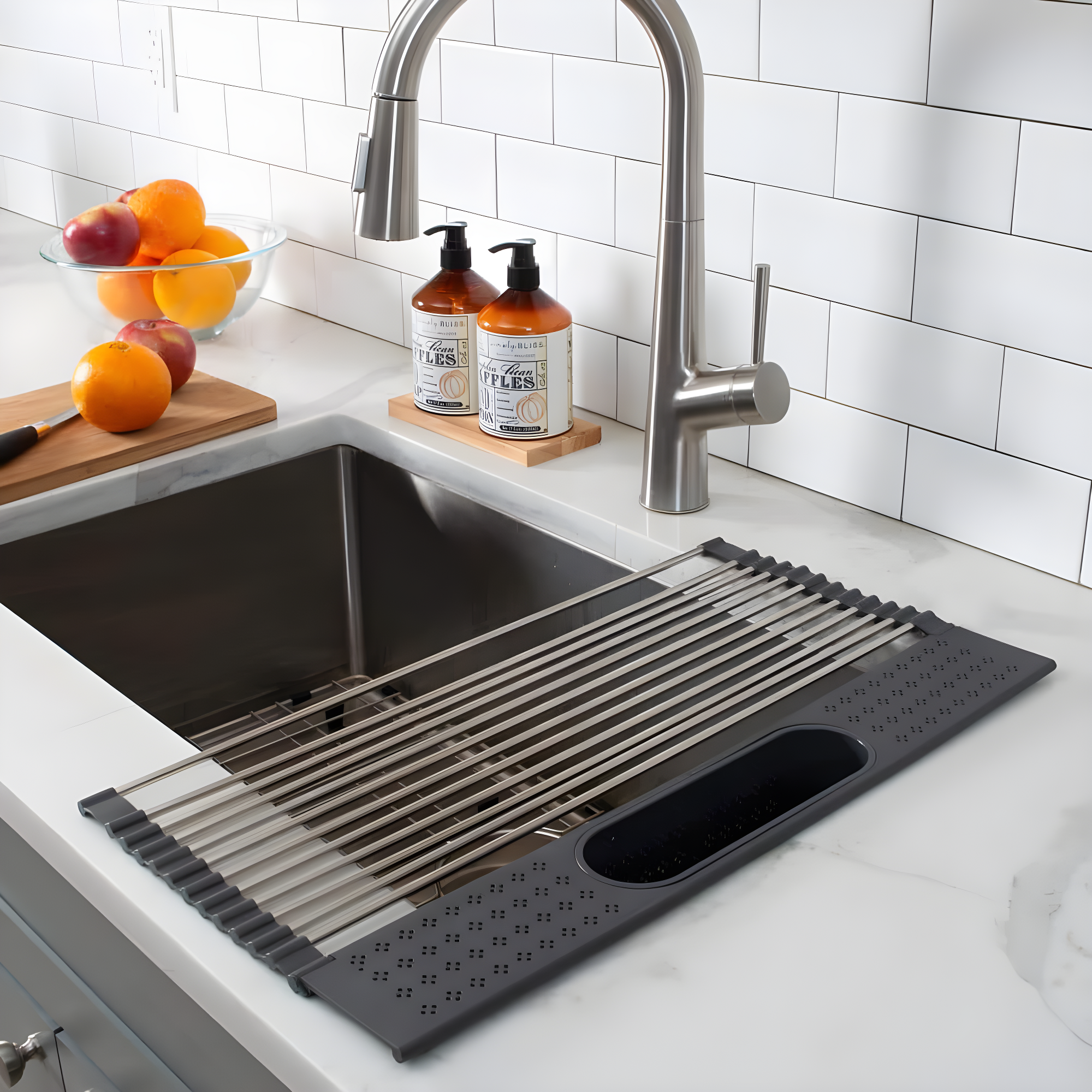 Kitchen Details Adjustable Stainless Steel Over The Sink Dish Rack