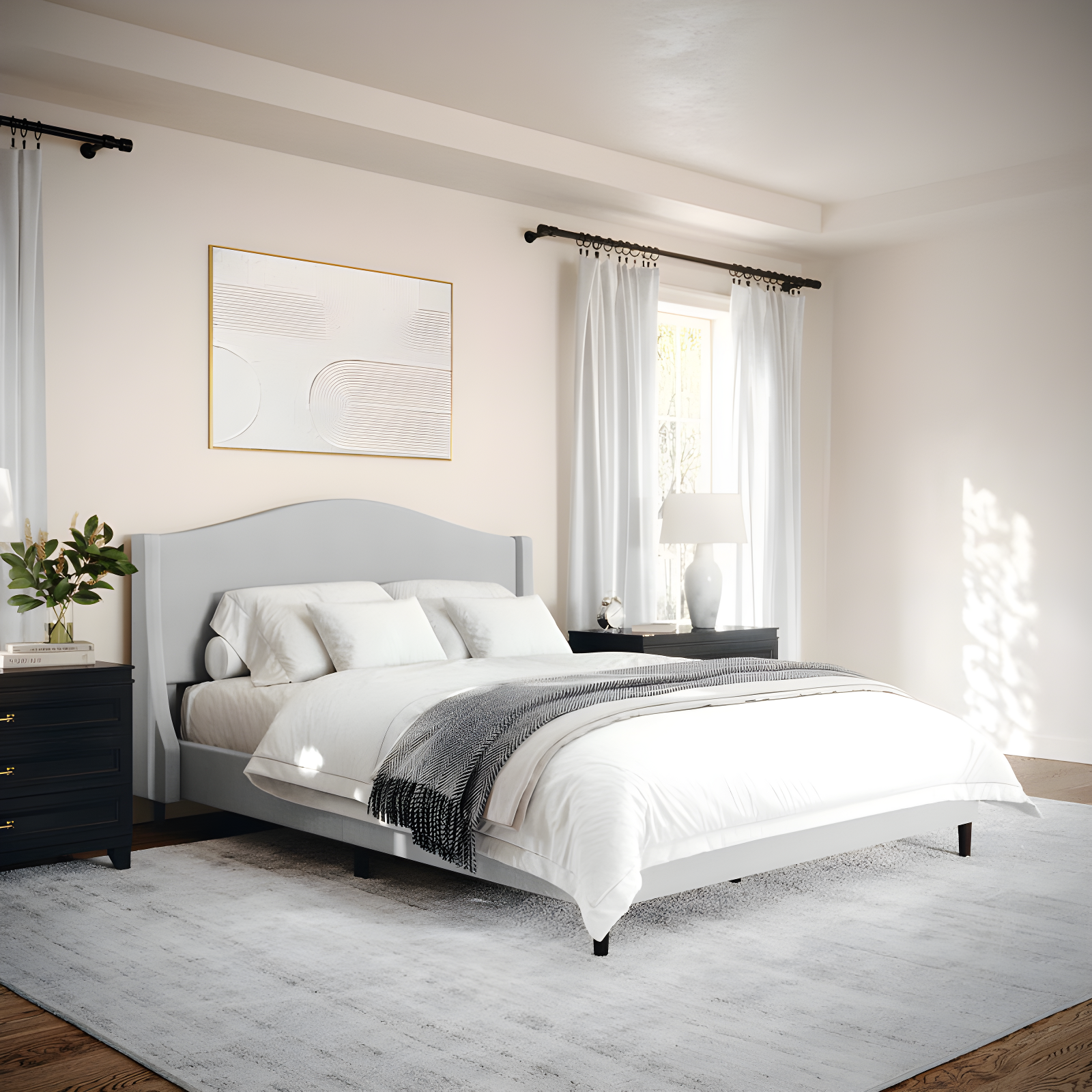 Martha Stewart Martha Stewart Amelia Upholstered Platform Bed With Curved Headboard