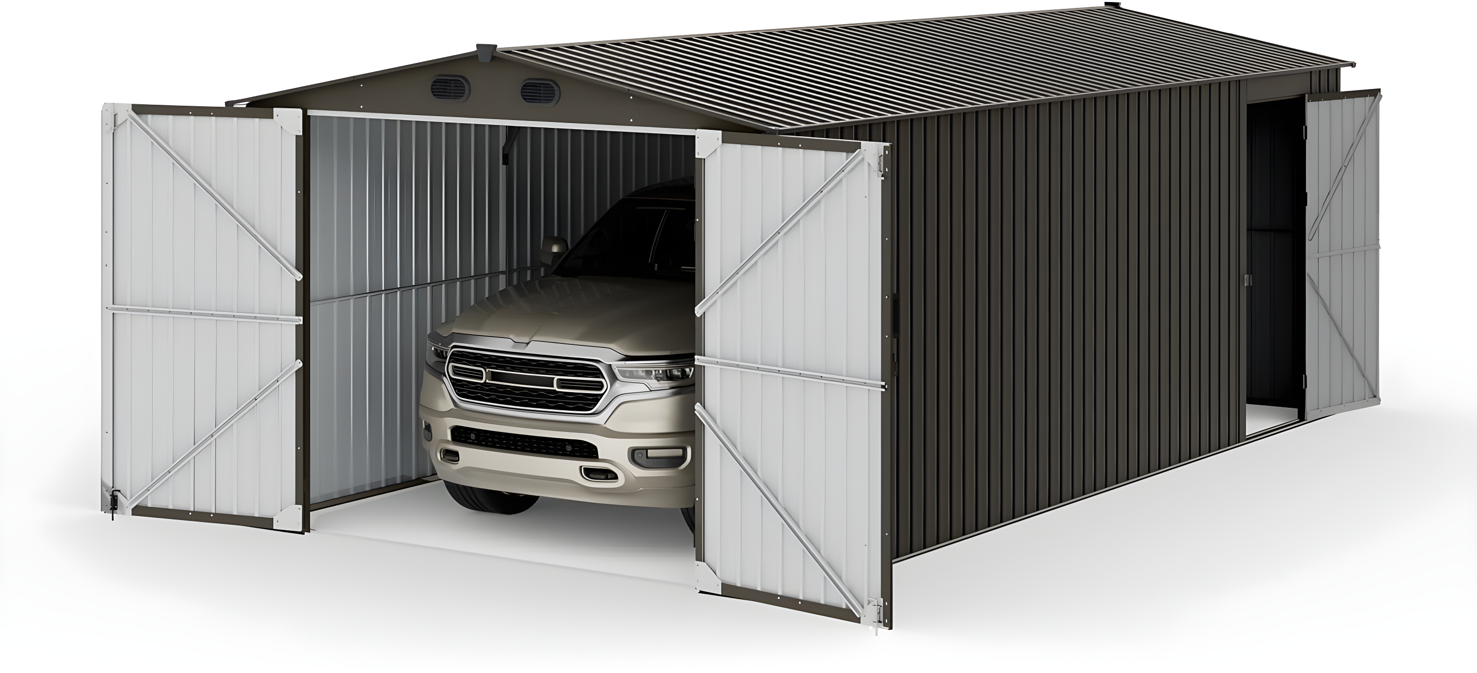 Sunjoy Sunjoy Outdoor Storage Shed 10 x 20 ft. Carport, Patio Metal Utility Large Storage Shed Garage with 2 Doors and 4 Vents, for Car, Truck, Bike, Garbage Can, Tool, Lawnmower