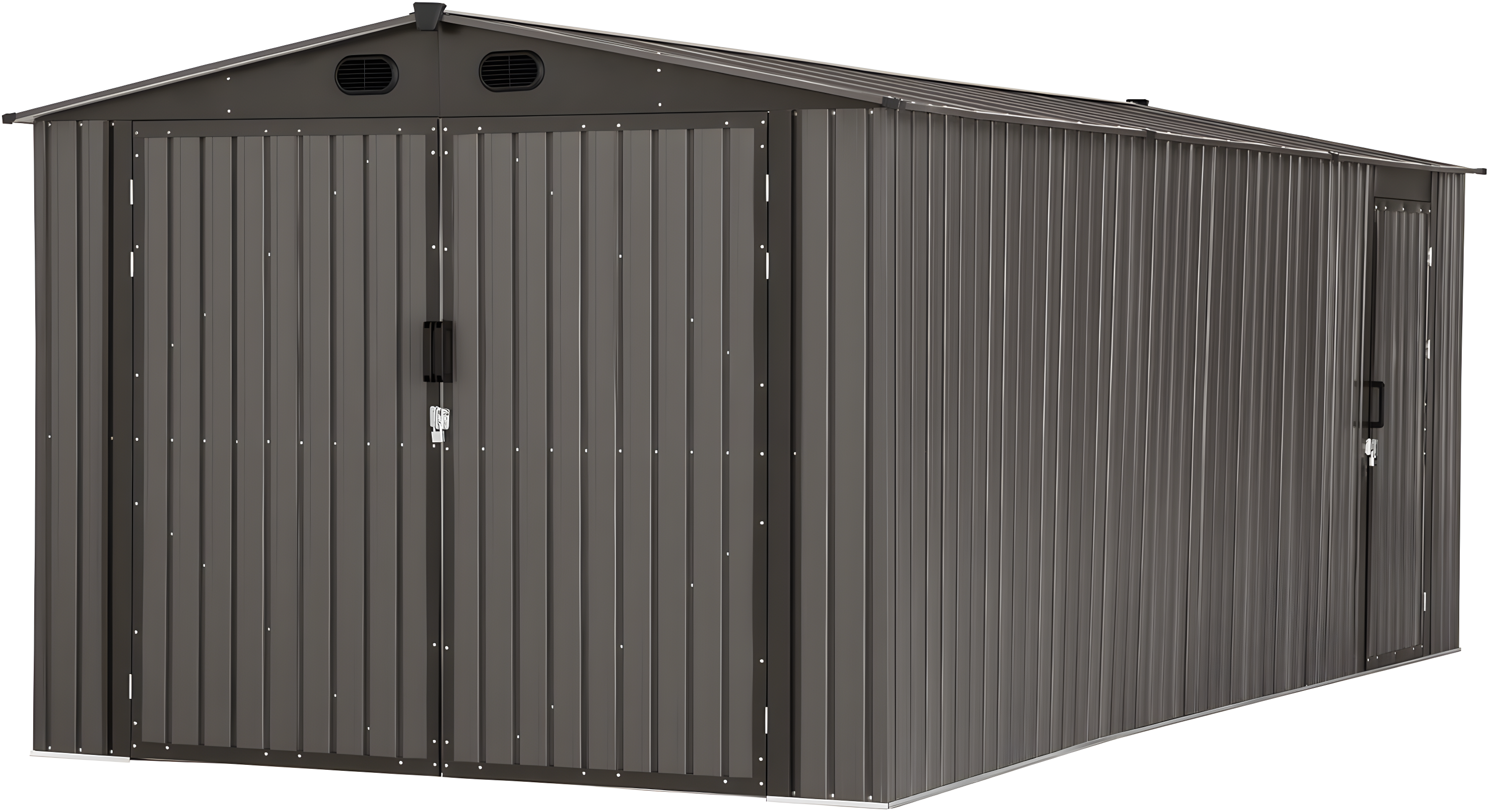 Sunjoy Sunjoy Outdoor Storage Shed 10 x 20 ft. Carport, Patio Metal Utility Large Storage Shed Garage with 2 Doors and 4 Vents, for Car, Truck, Bike, Garbage Can, Tool, Lawnmower