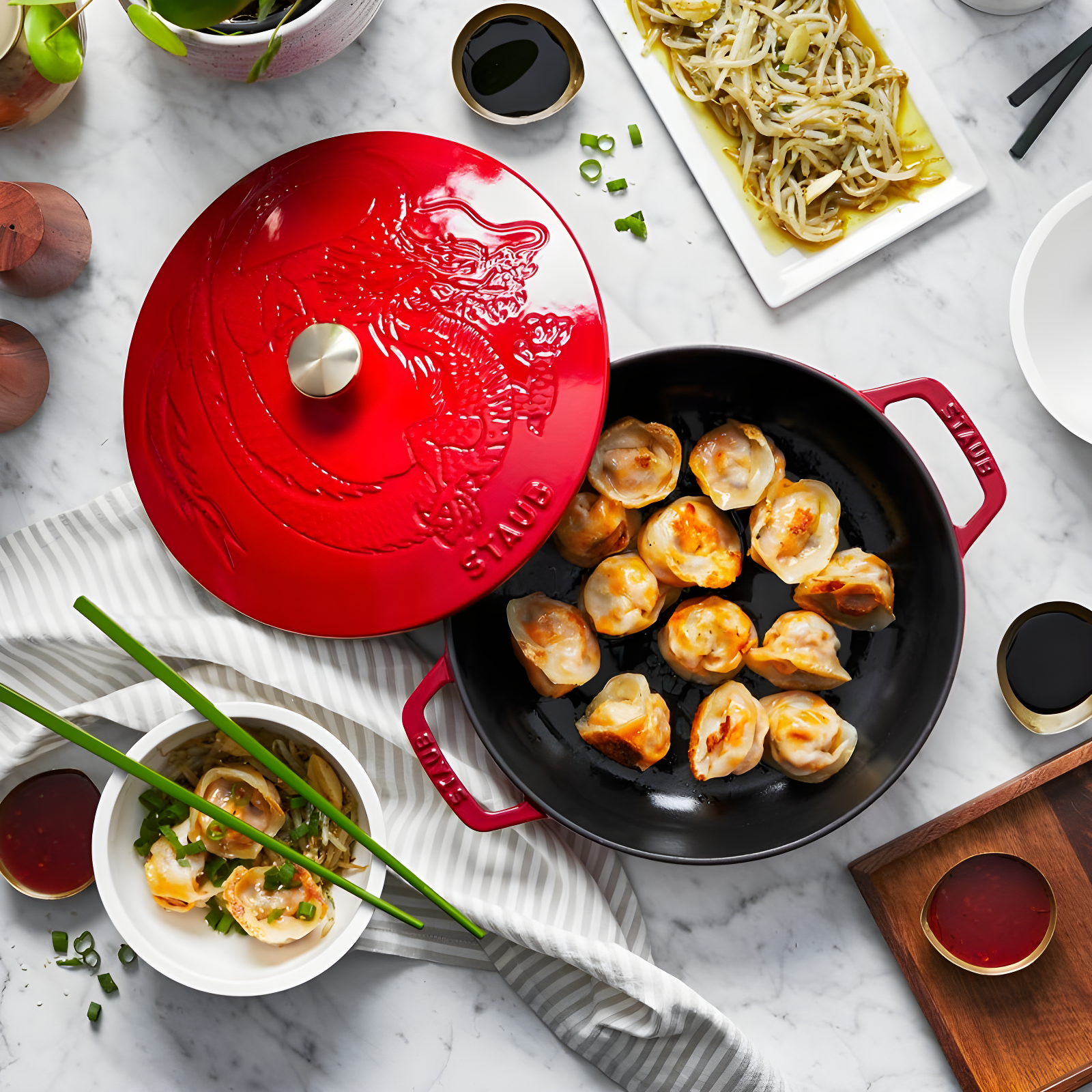 Staub ® 2.5-Qt. Cherry Cast Iron Saute Pan with Dragon Lid