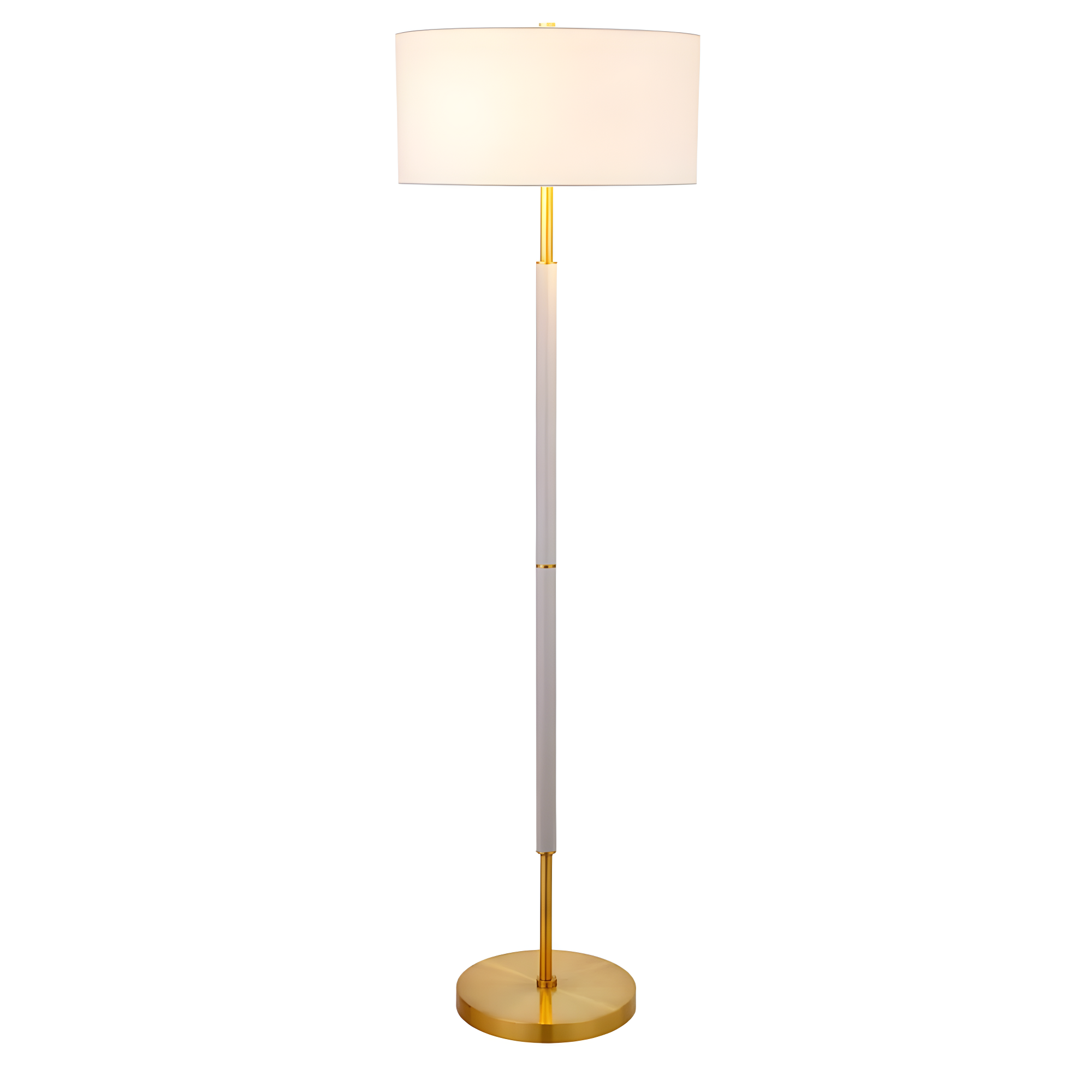 Evelyn&Zoe Simone 2-Light Floor Lamp with Fabric Shade, Cool Gray/Brass/White