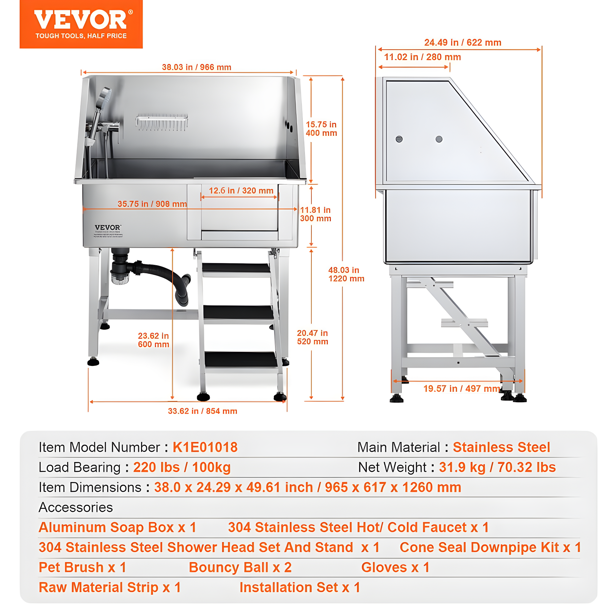 VEVOR Multi-functional Pet Bathtub