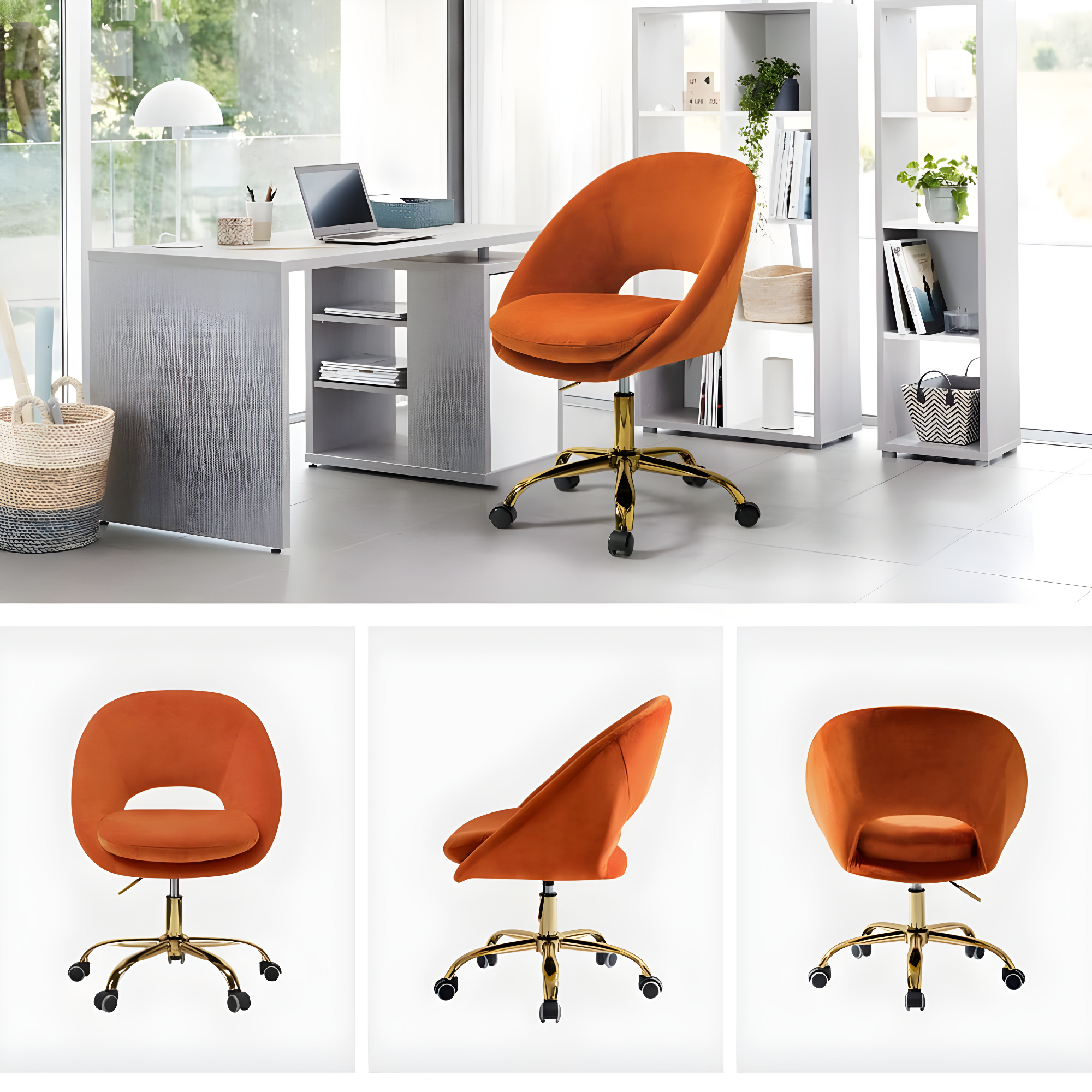Velvet Home Office Chair Tina's Home Swivel Accent Chair Adult Makeup Chair Metal Leg Bedroom,Orange