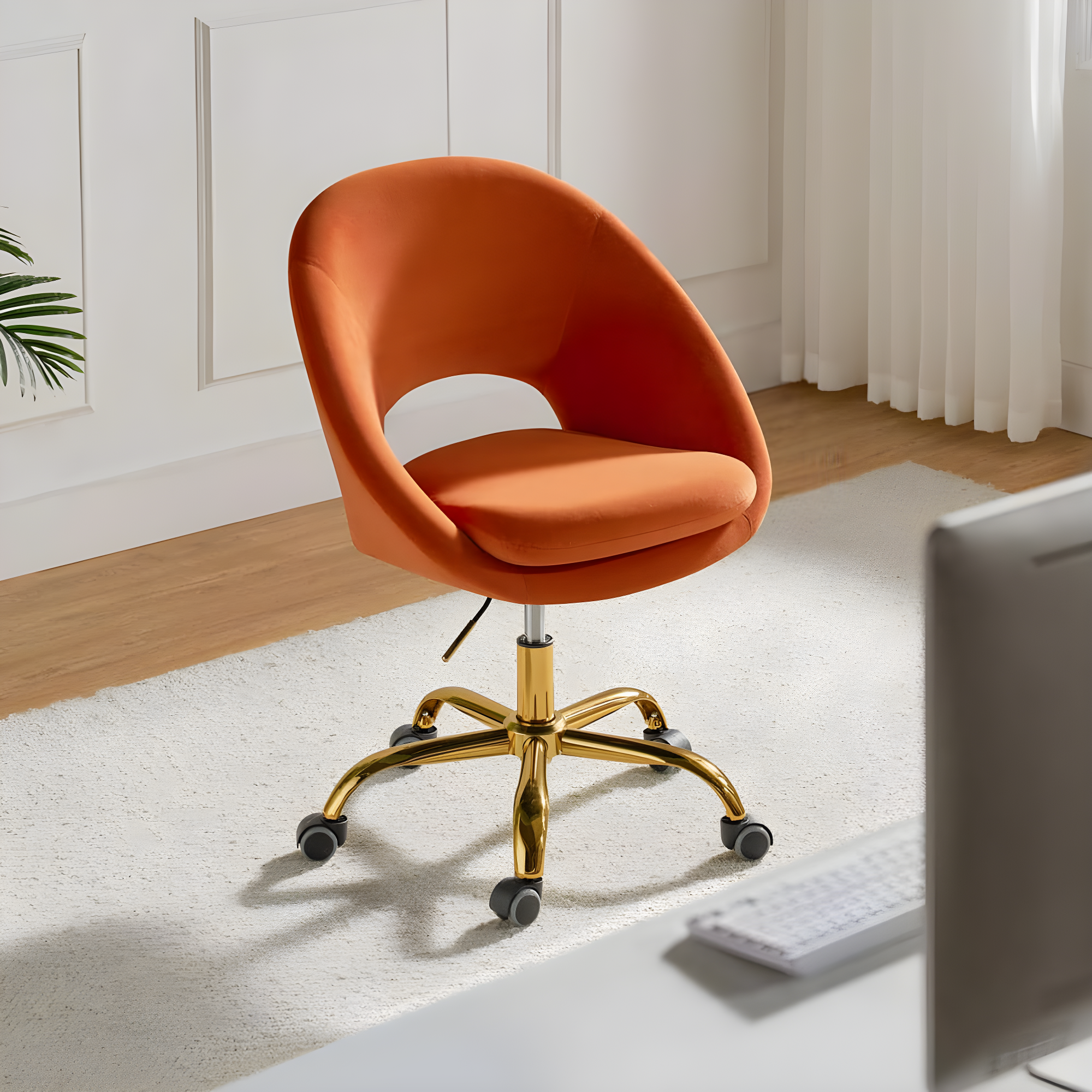 Velvet Home Office Chair Tina's Home Swivel Accent Chair Adult Makeup Chair Metal Leg Bedroom,Orange