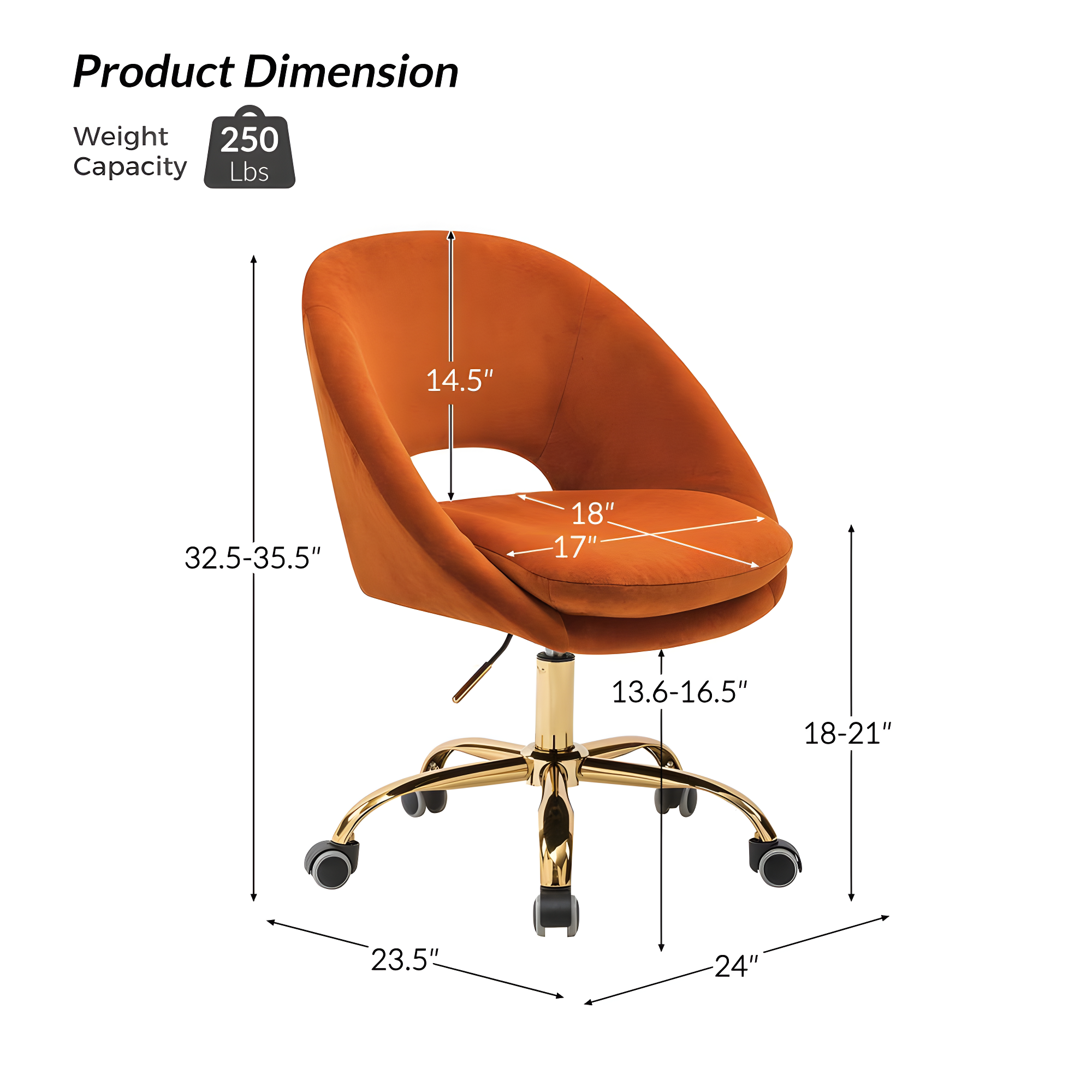 Velvet Home Office Chair Tina's Home Swivel Accent Chair Adult Makeup Chair Metal Leg Bedroom,Orange