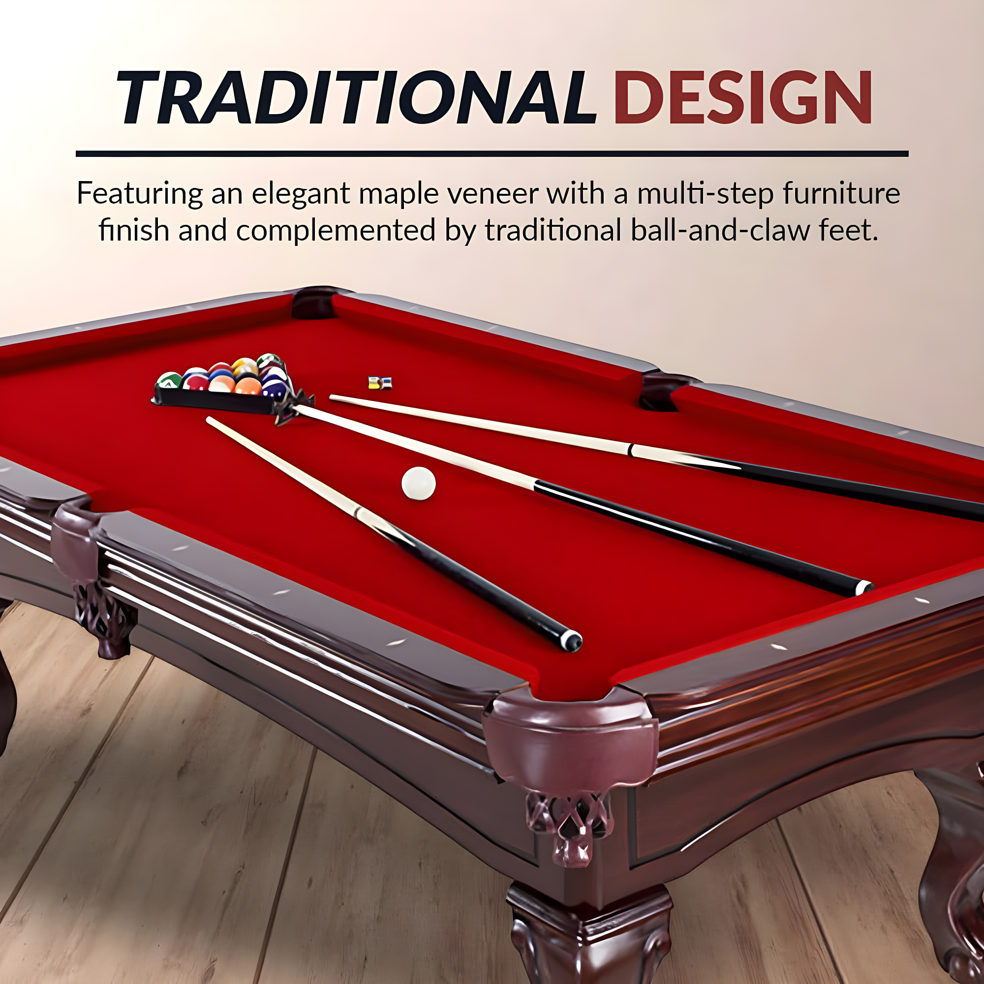 Hathaway Games Hathaway Augusta 8 Ft Furniture Pool Table – Includes Cue Sticks, Billiard Balls – Classic Design Perfect for Family, Home, Dining, or Living Room