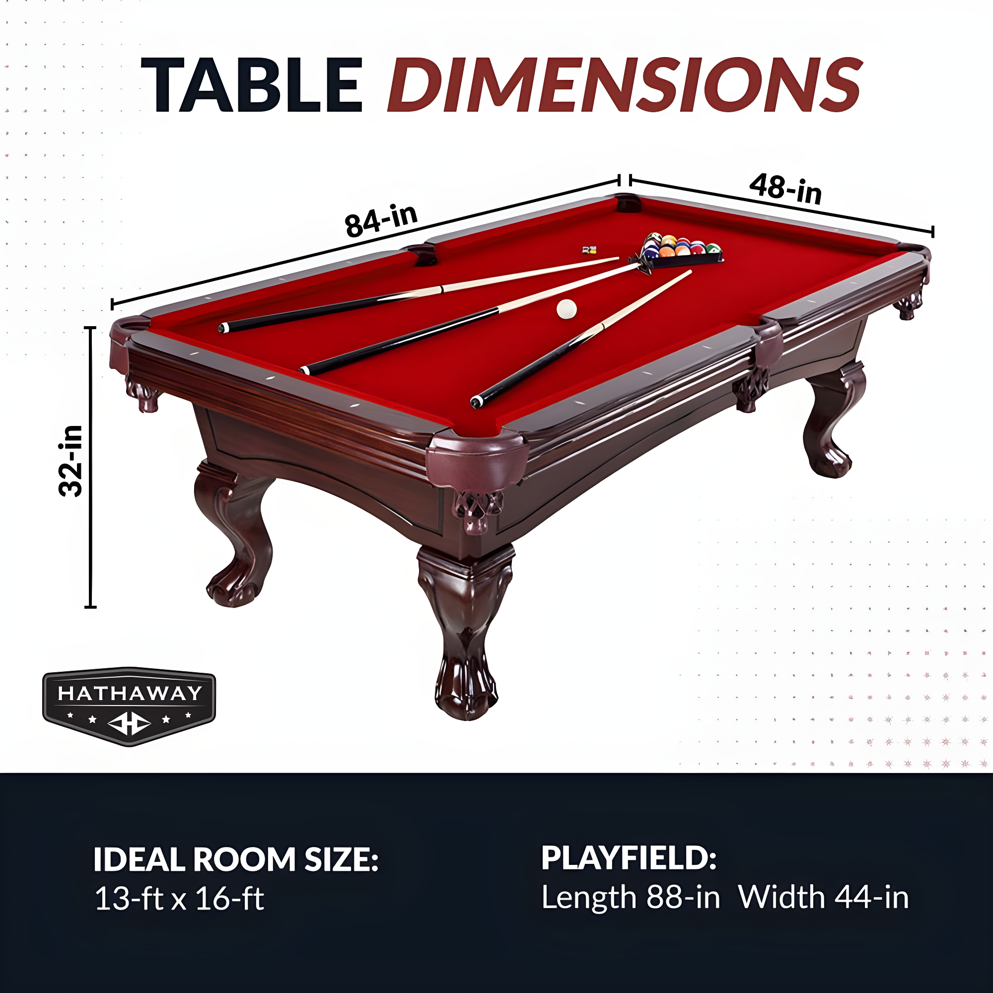 Hathaway Games Hathaway Augusta 8 Ft Furniture Pool Table – Includes Cue Sticks, Billiard Balls – Classic Design Perfect for Family, Home, Dining, or Living Room