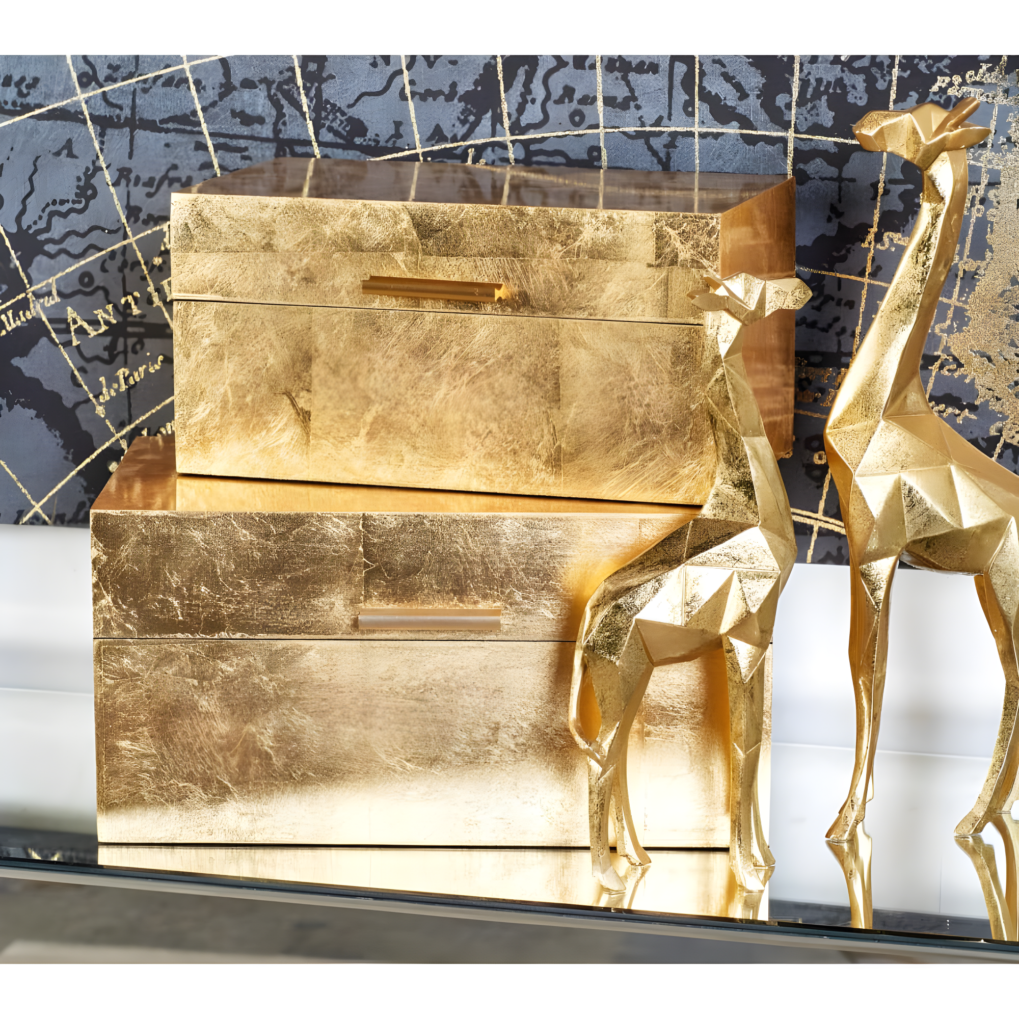 CosmoLiving by Cosmopolitan Wooden Decorative Box with Textured Foiled Exterior Set