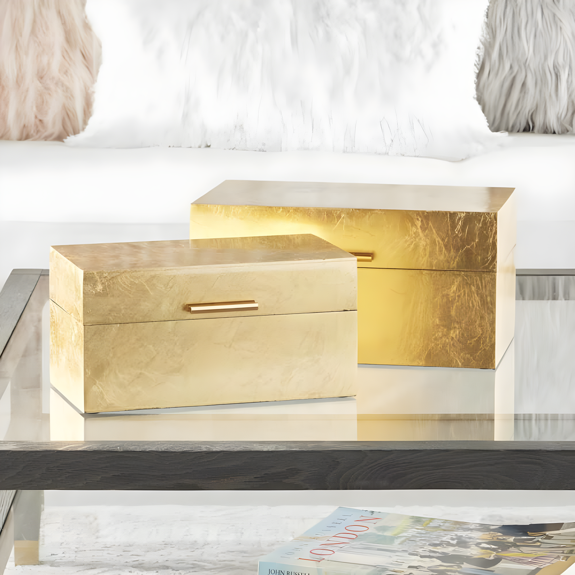 CosmoLiving by Cosmopolitan Wooden Decorative Box with Textured Foiled Exterior Set