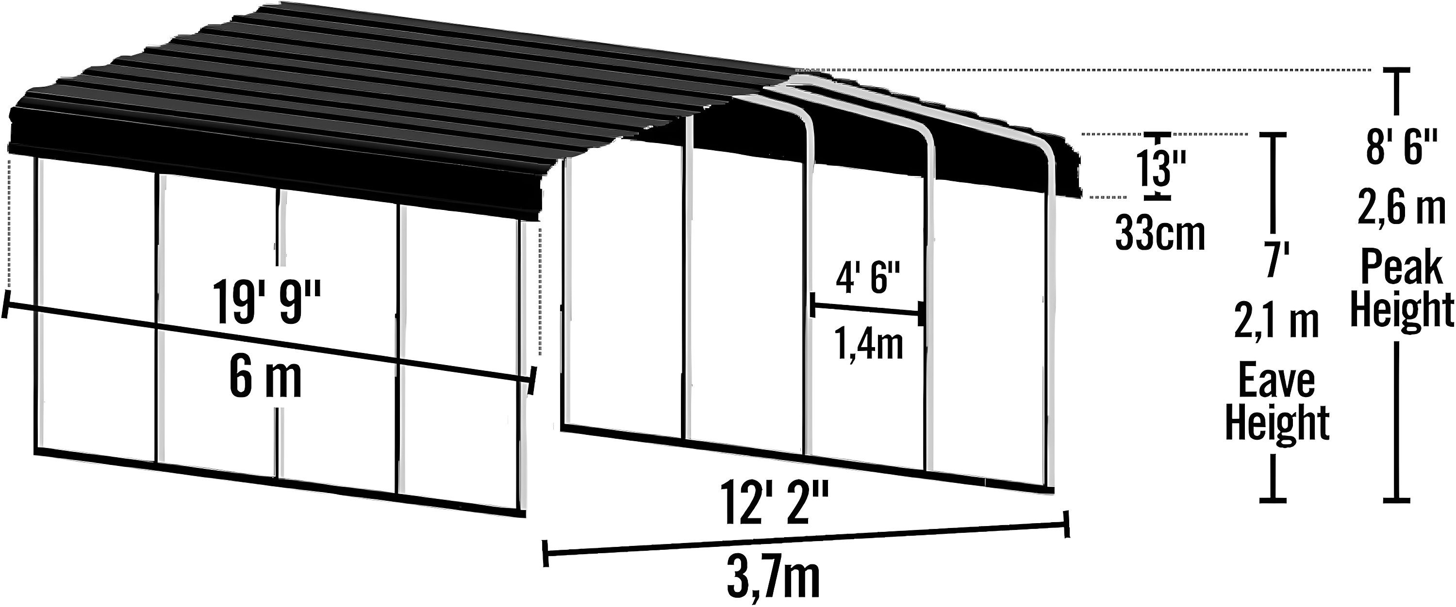 Steel Carport, 12 ft. x 20 ft. x 7 ft. Galvanized Black/Charcoal