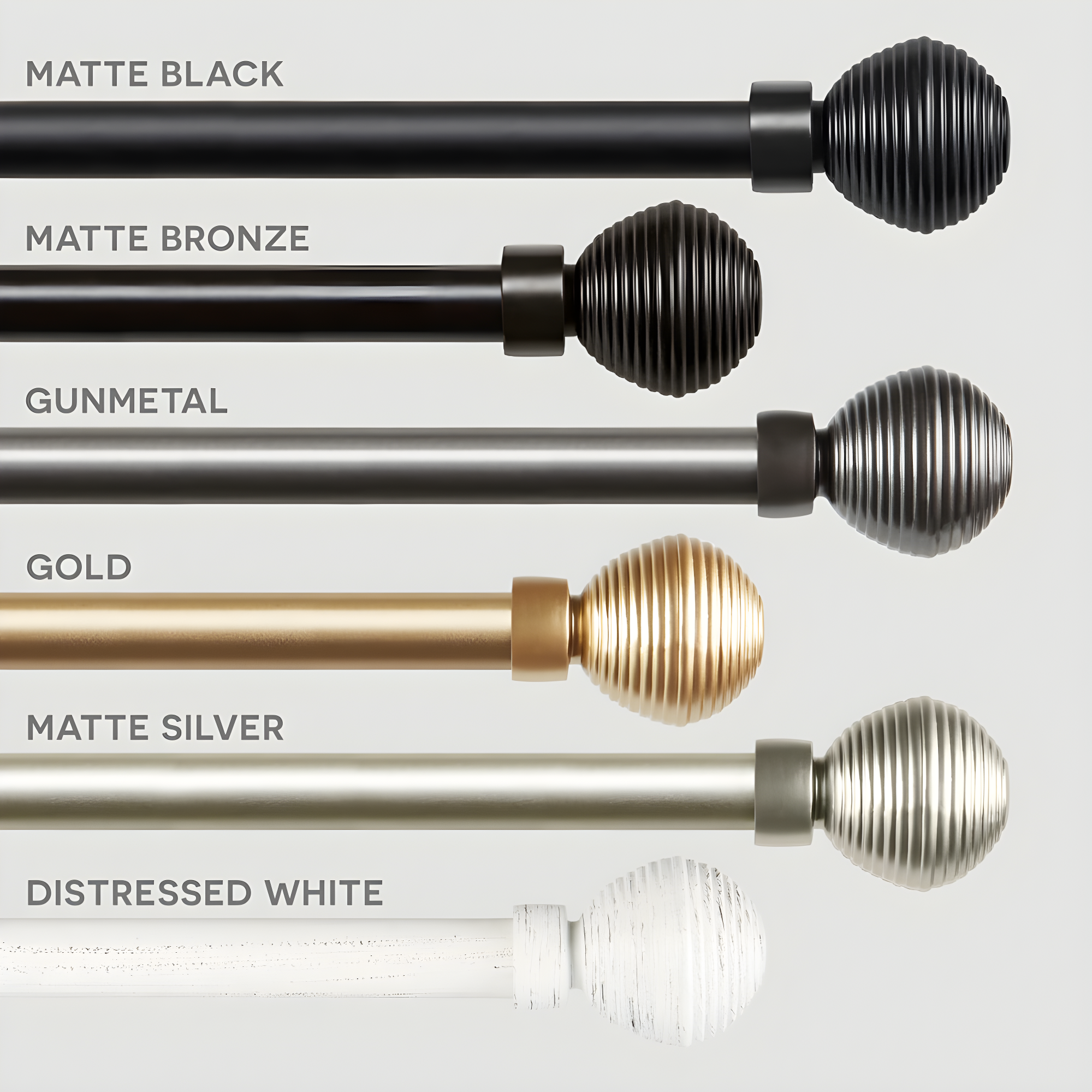 EXCLUSIVE HOME Modern Layer 1" Curtain Rod and Coordinating Finial Set, Matte Black, Adjustable 36"-72"