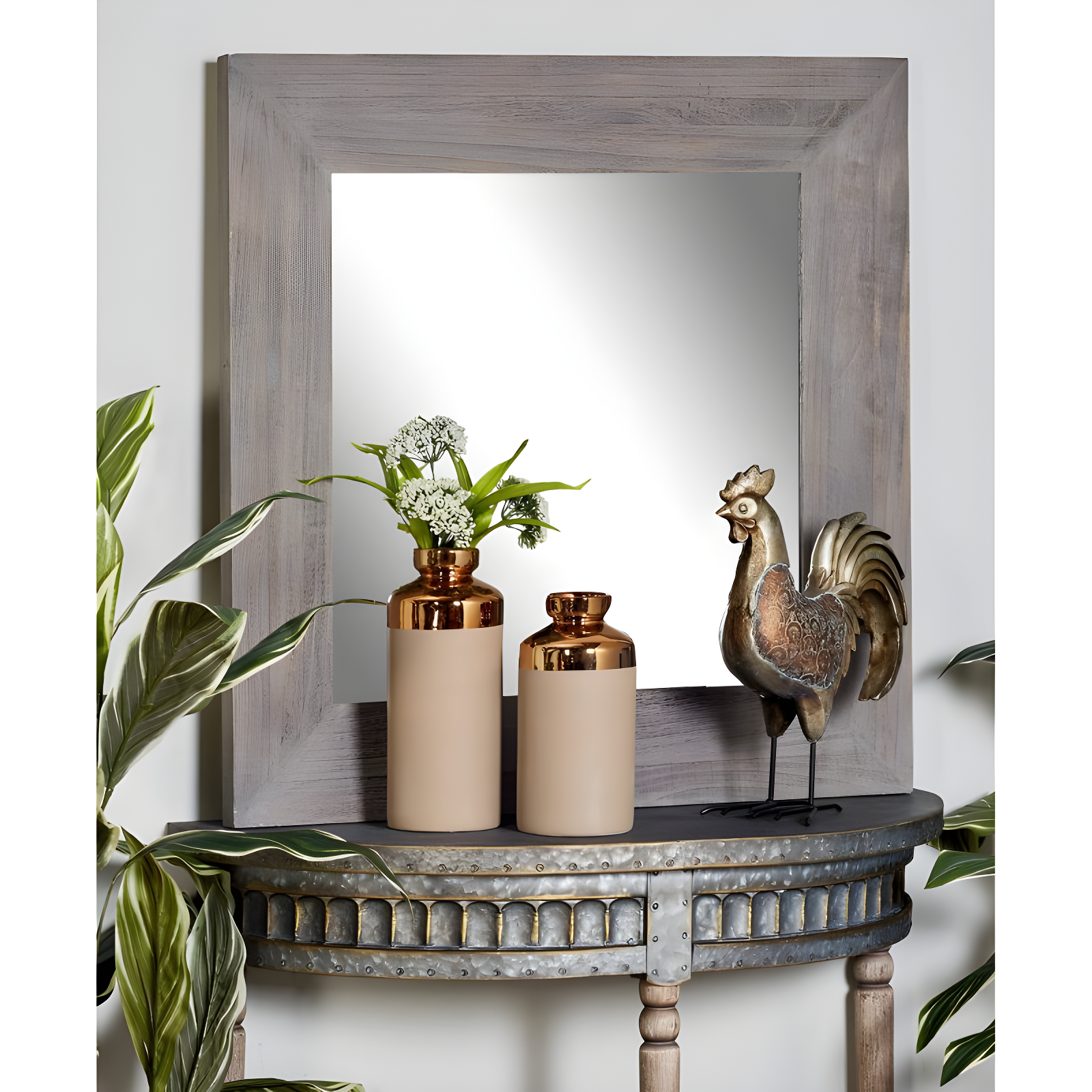 Traditional Half Round Side Table Beige - Olivia & May: Sturdy Iron Entryway Console with Shelf