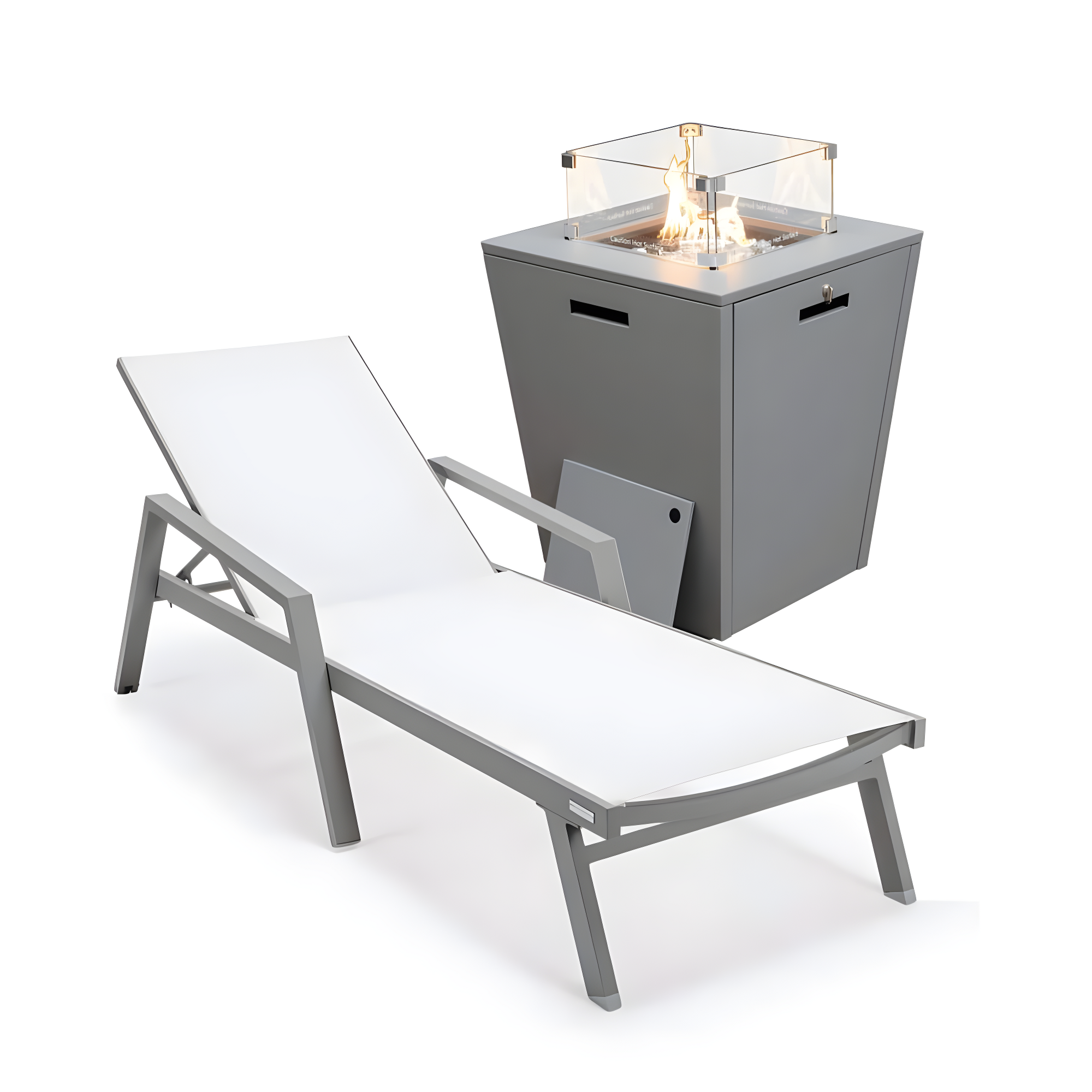 LeisureMod Outdoor Powder Coated Aluminum Chaise Lounge Set with Table (Set of 2)