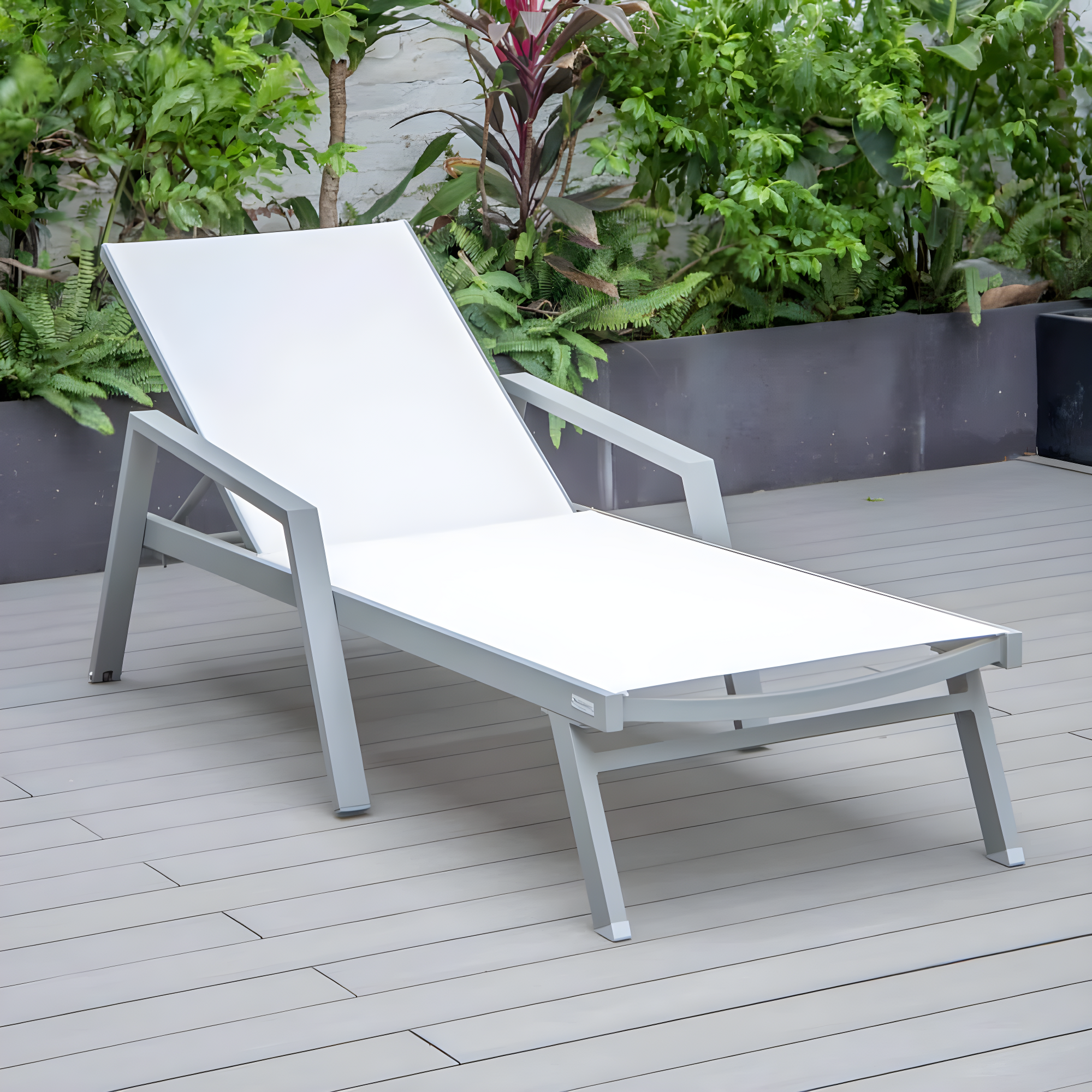 LeisureMod Outdoor Powder Coated Aluminum Chaise Lounge Set with Table (Set of 2)