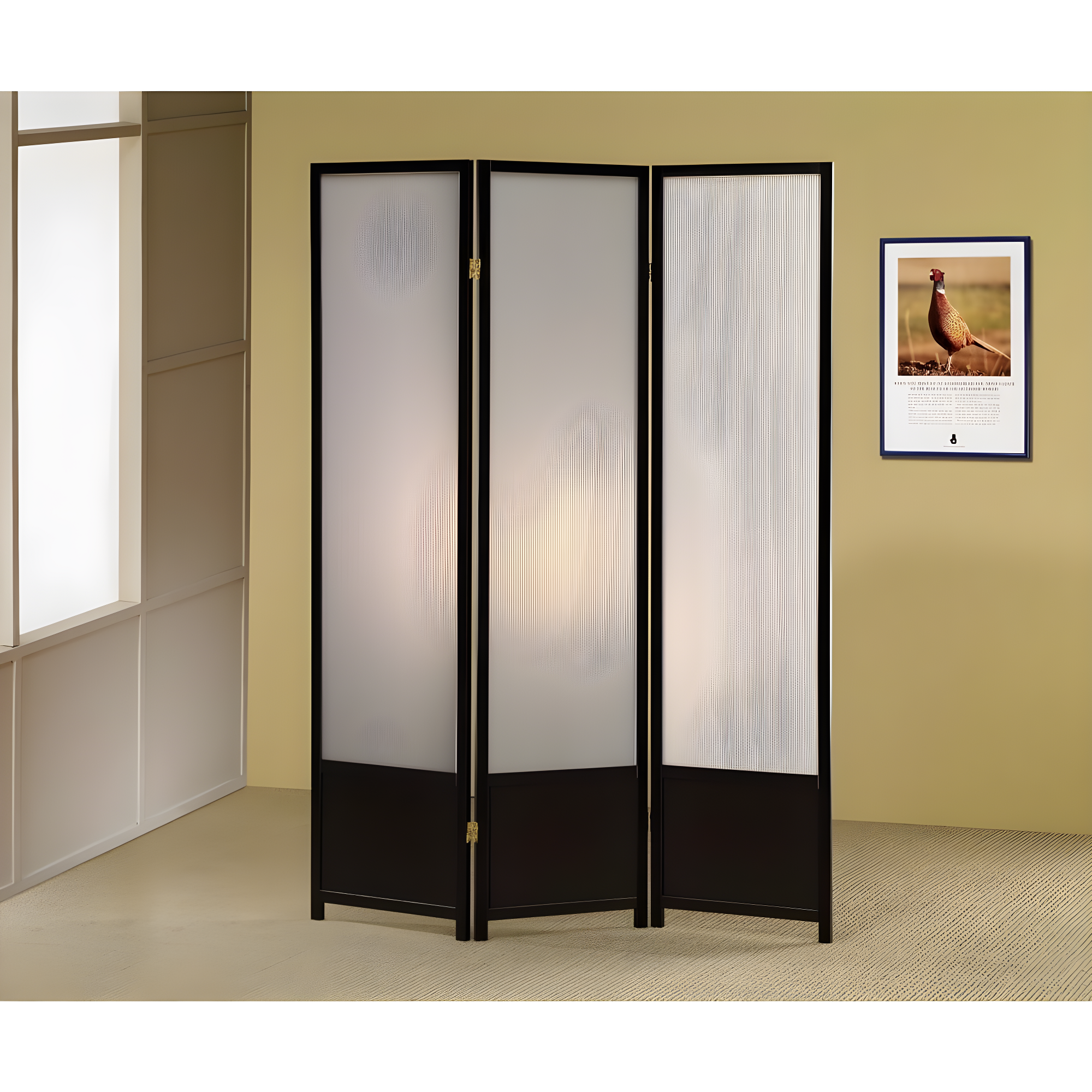 Coaster Home Furnishings Calix 3-panel Folding Floor Screen Translucent and Black
