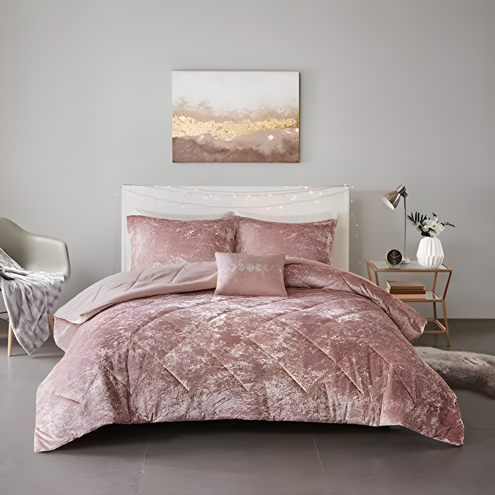 Felicia Crushed Velvet Comforter Set with Throw Pillow