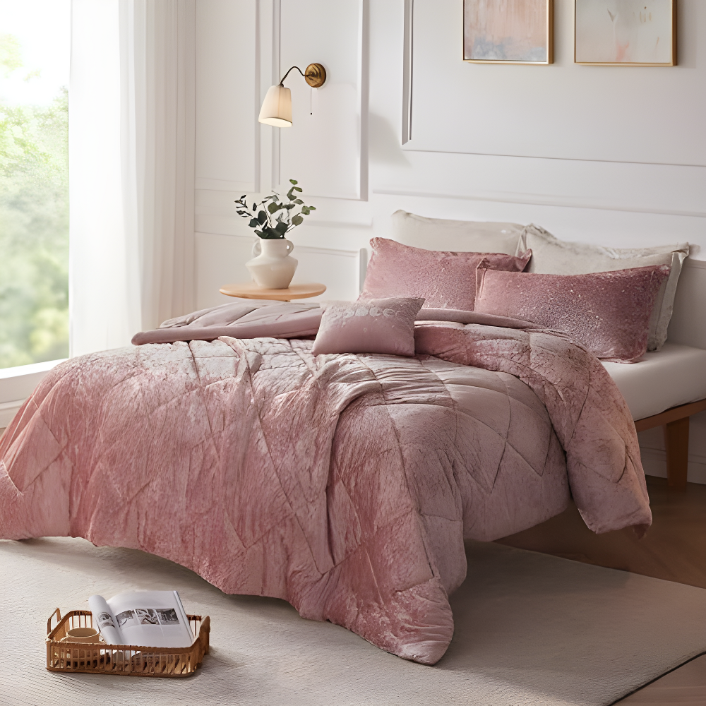 Felicia Crushed Velvet Comforter Set with Throw Pillow
