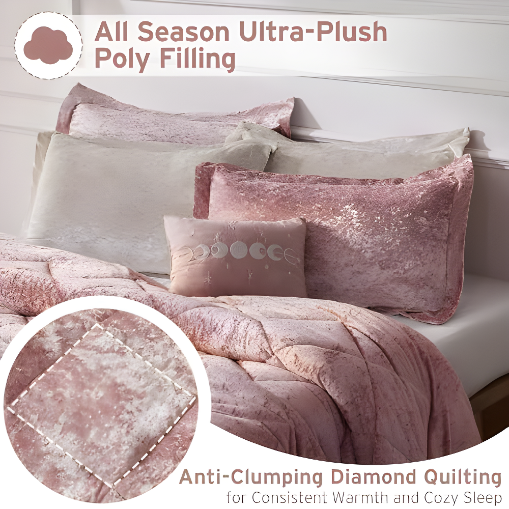 Felicia Crushed Velvet Comforter Set with Throw Pillow