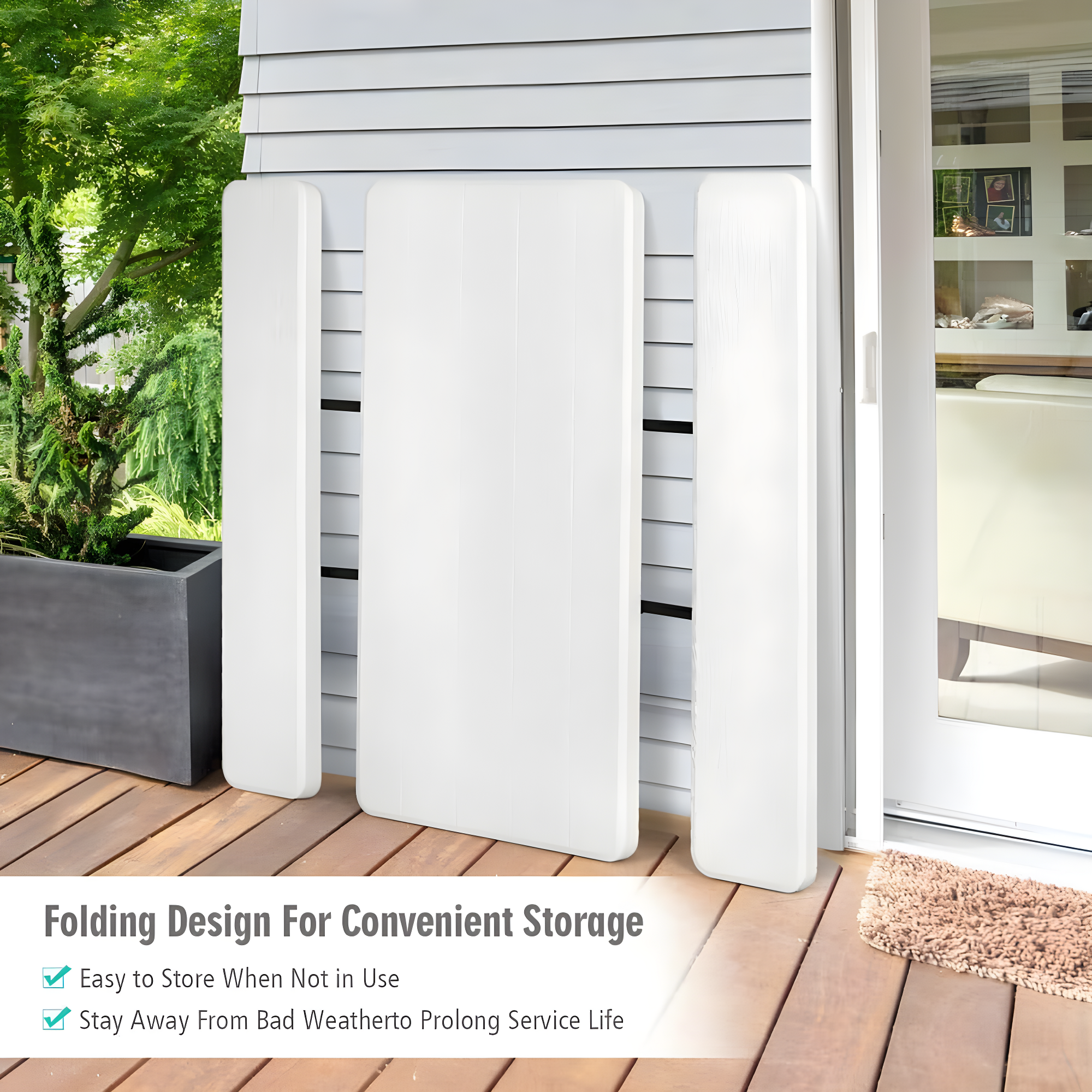 Topcobe Indoor and Outdoor Folding Picnic Table Bench Set with Wood-like Texture, Outdoor Patio Furniture for Balcony Garden Backyard-White