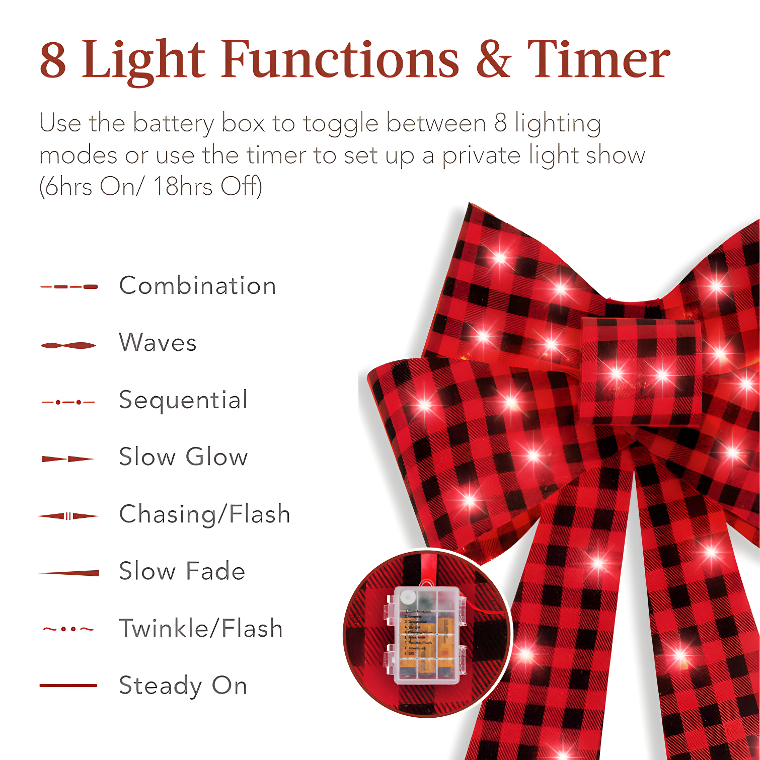 The Holiday Aisle® Set Of 3 Pre-Lit Christmas Bows, Indoor/Outdoor LED Holiday Decor W/ 8 Light Functions - Plaid