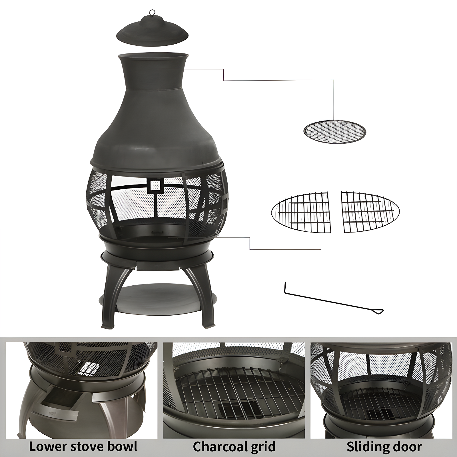 Heatmaxx Round Cast Iron Wood Burning Smokeless Chimnea