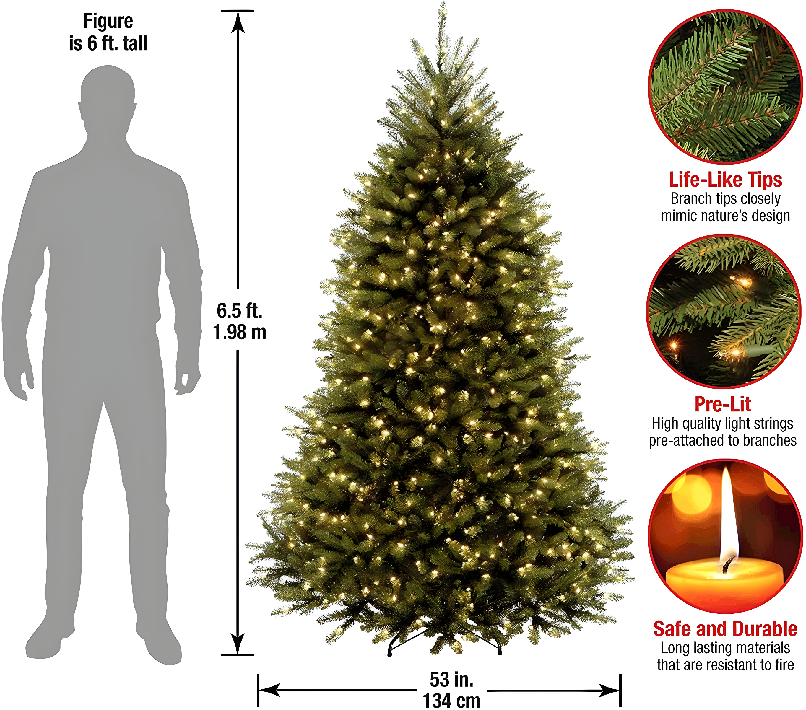 6.5' Prelit Dunhill Fir Artificial Christmas Tree White Lights - National Tree Company