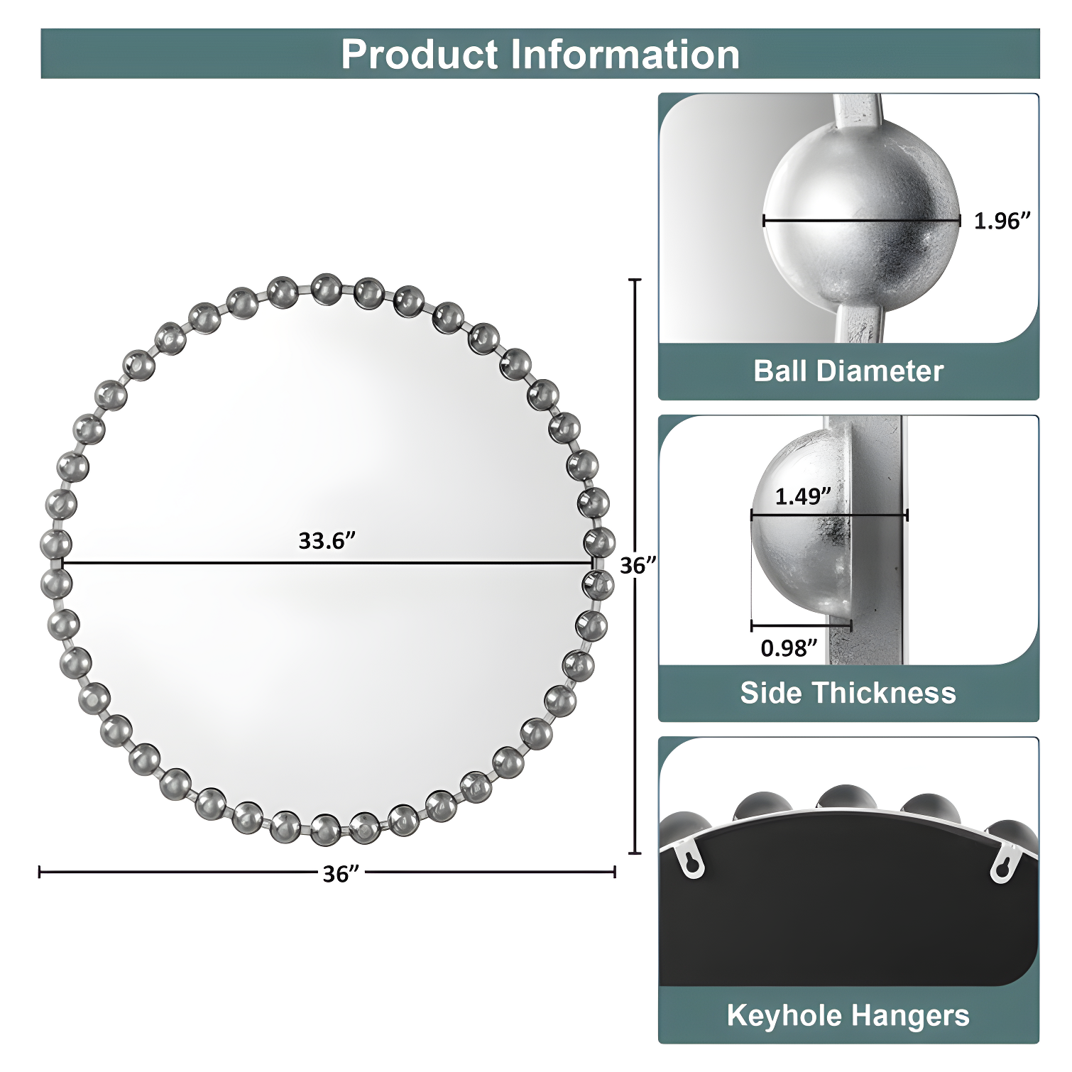 Marlowe Beaded Round Metal Wall Mirror