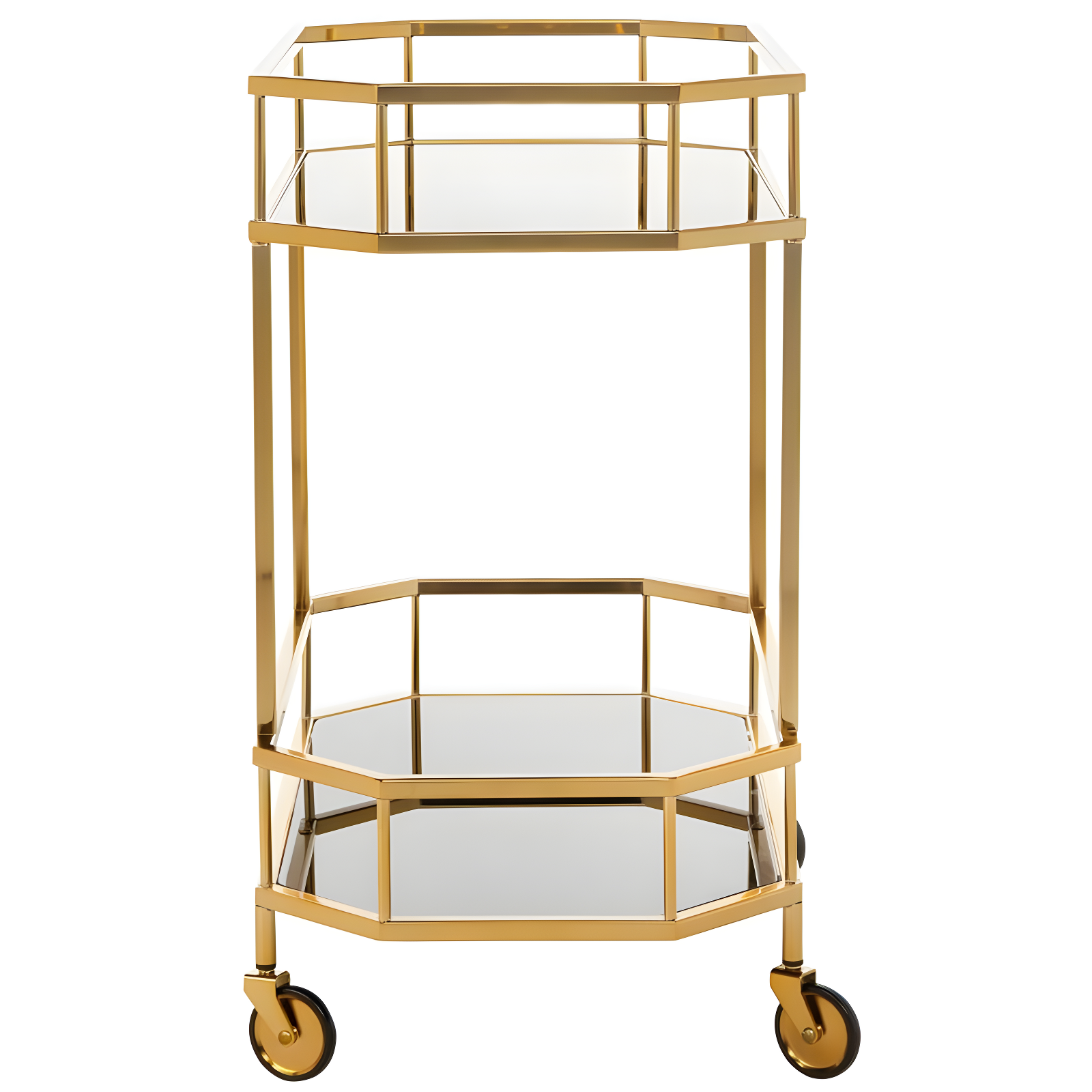 Silva 2 Tier Octagon Bar Cart - BCT8004C - Brass/Black - Safavieh