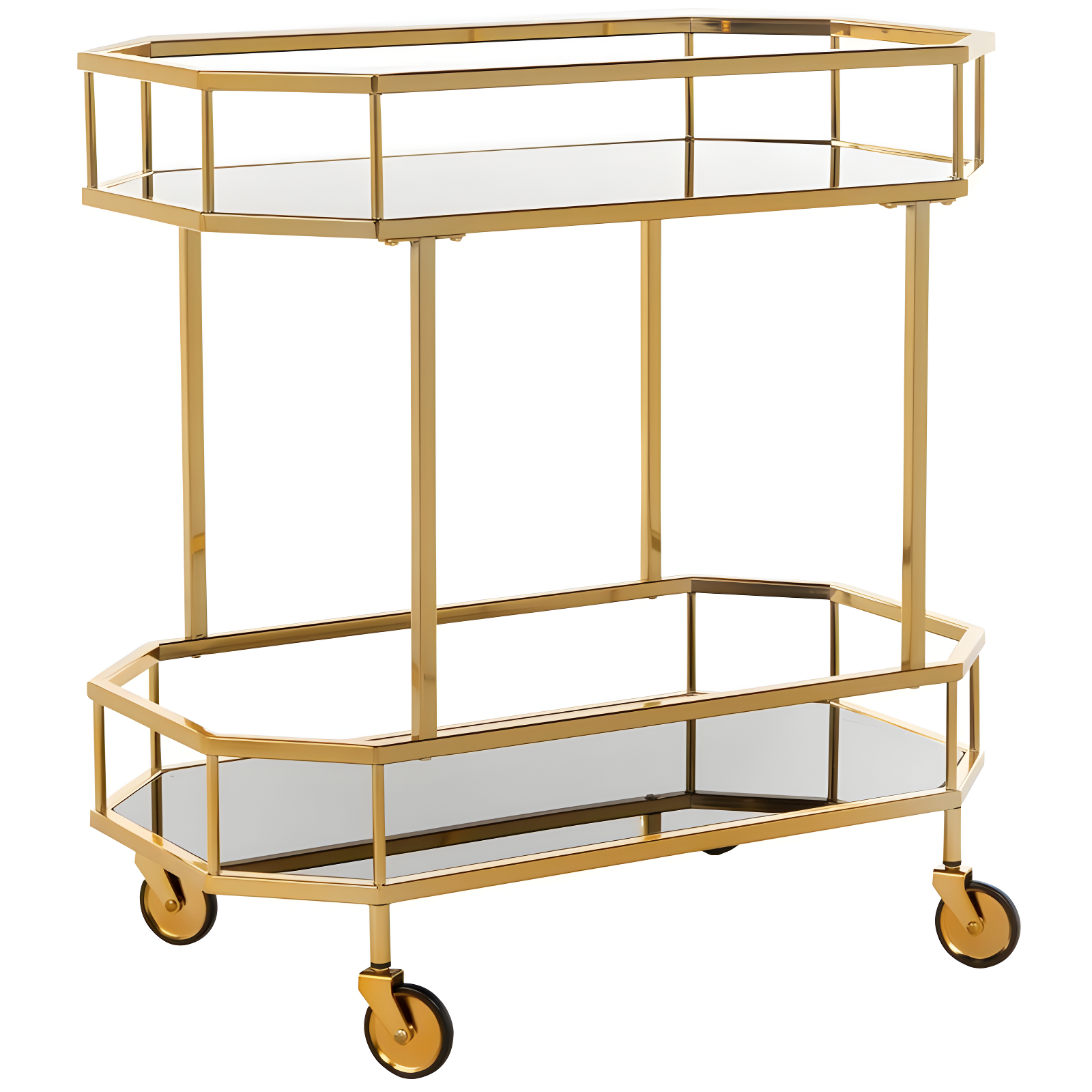 Silva 2 Tier Octagon Bar Cart - BCT8004C - Brass/Black - Safavieh