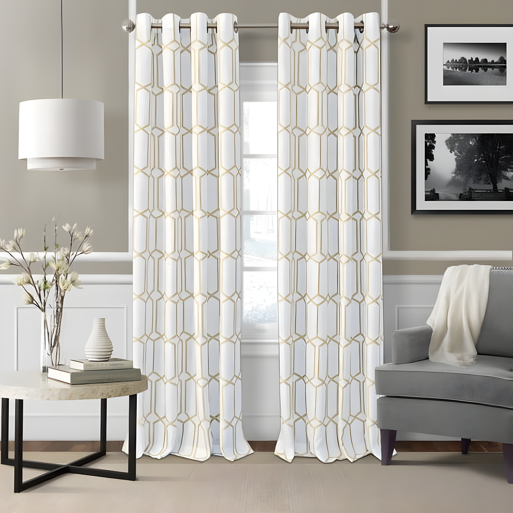 Albesa Geometric Room Darkening Thermal Grommet Single Curtain Panel