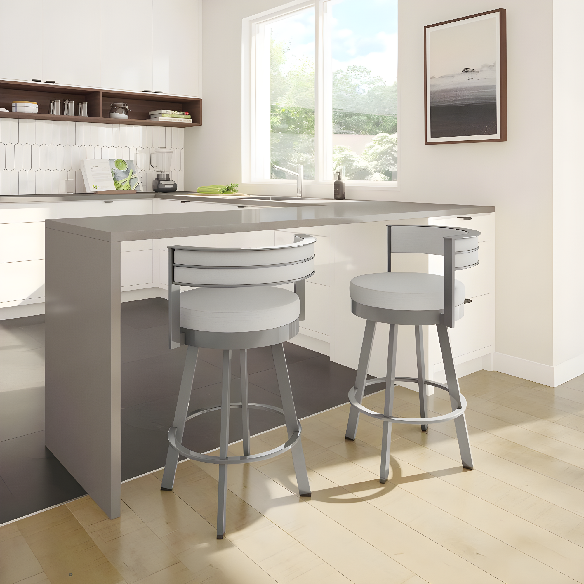 Amisco Browser Upholstered Counter Height Barstool Gray: Oval Back, Polyester, Steel Frame, 300 lbs Capacity