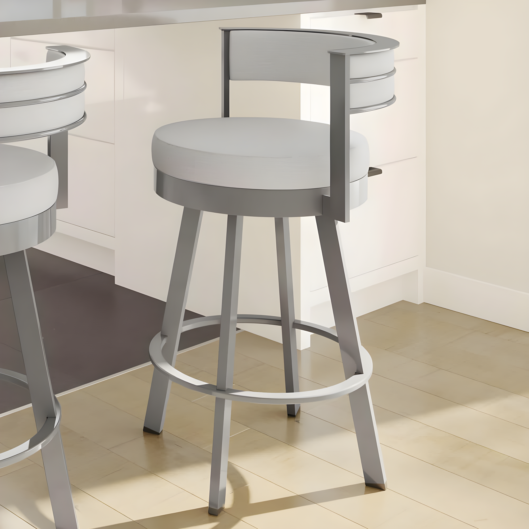 Amisco Browser Upholstered Counter Height Barstool Gray: Oval Back, Polyester, Steel Frame, 300 lbs Capacity
