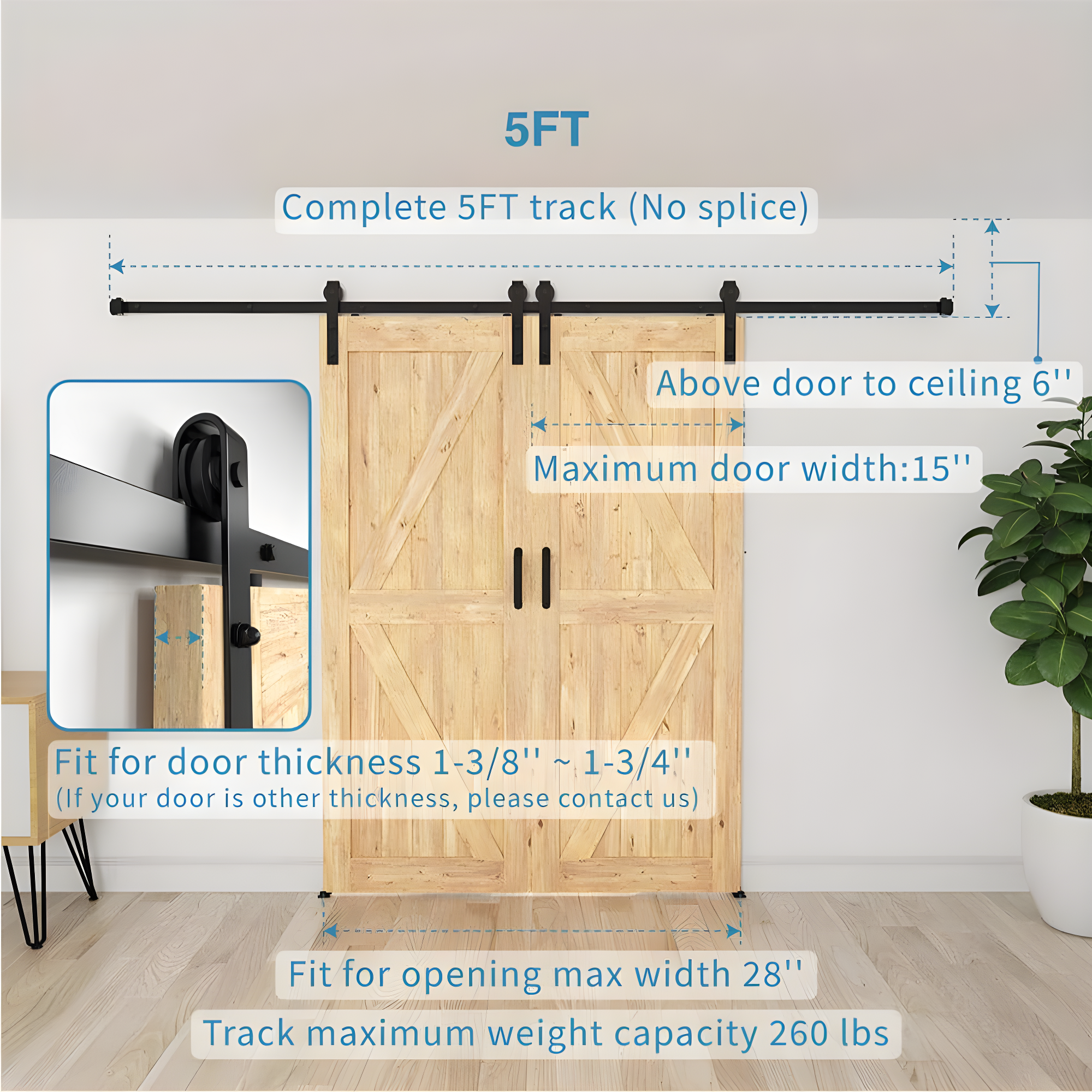 Sliding Standard Double Barn Door Hardware Kit