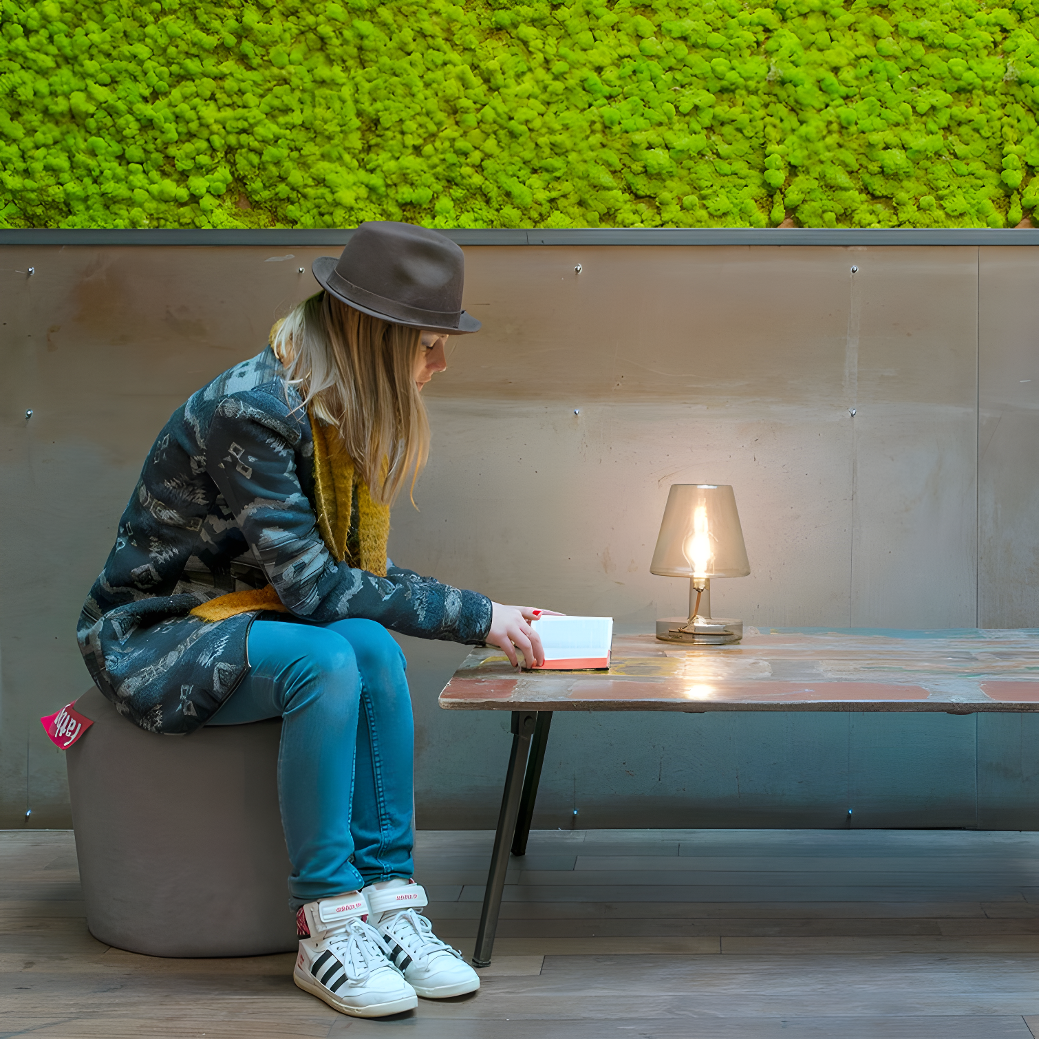 Point Stonewashed Pouf Ottoman