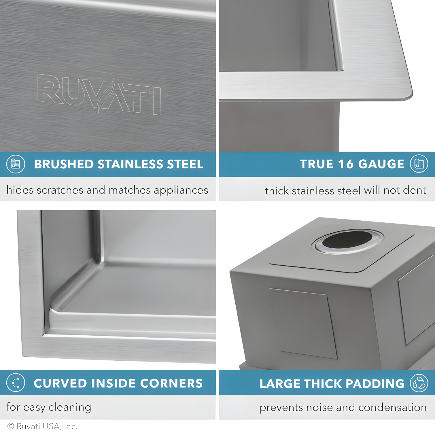 Ruvati RVH8303 Ruvati Workstation Undermount 16 Gauge Stainless Steel Kitchen Sink Single Bowl