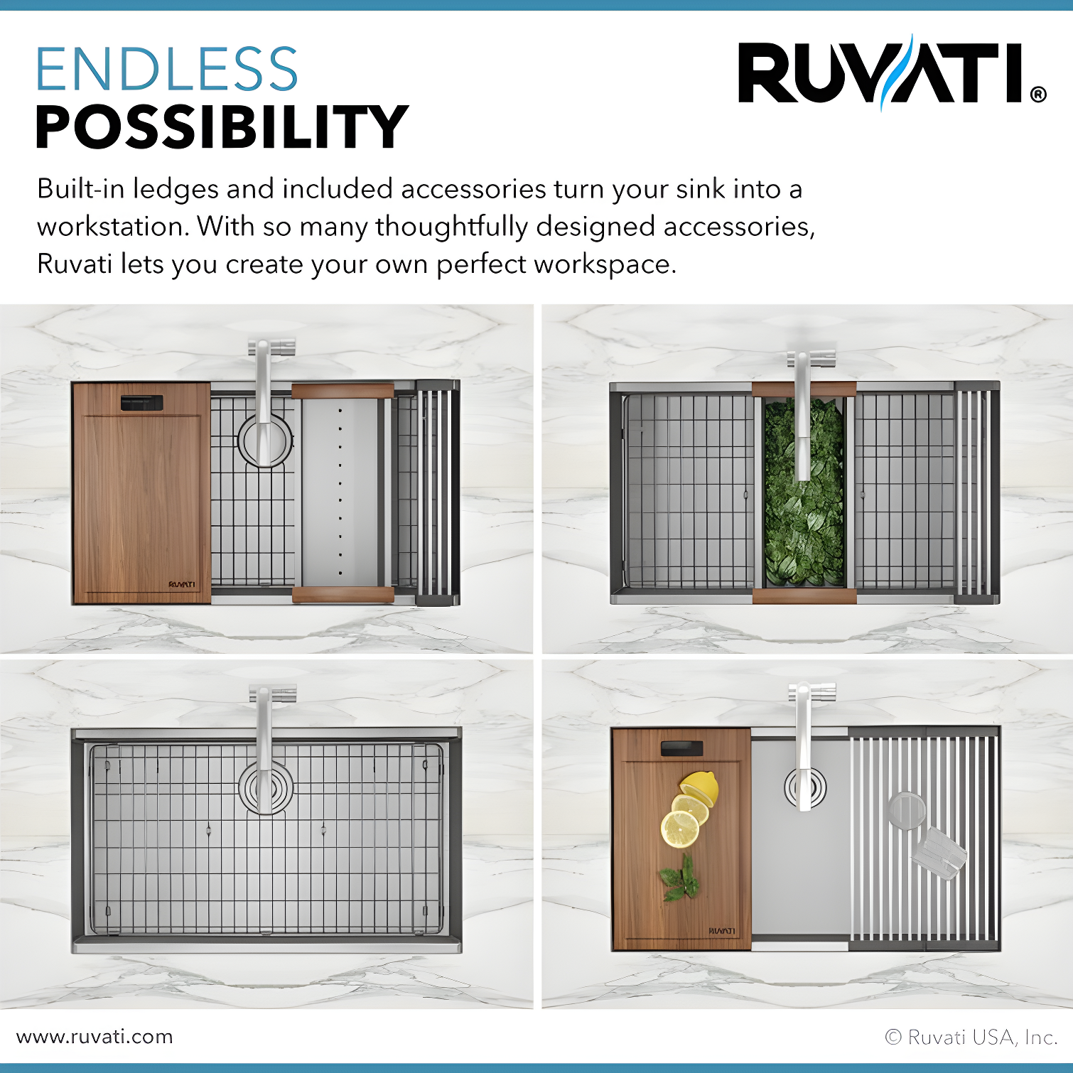 Ruvati RVH8303 Ruvati Workstation Undermount 16 Gauge Stainless Steel Kitchen Sink Single Bowl