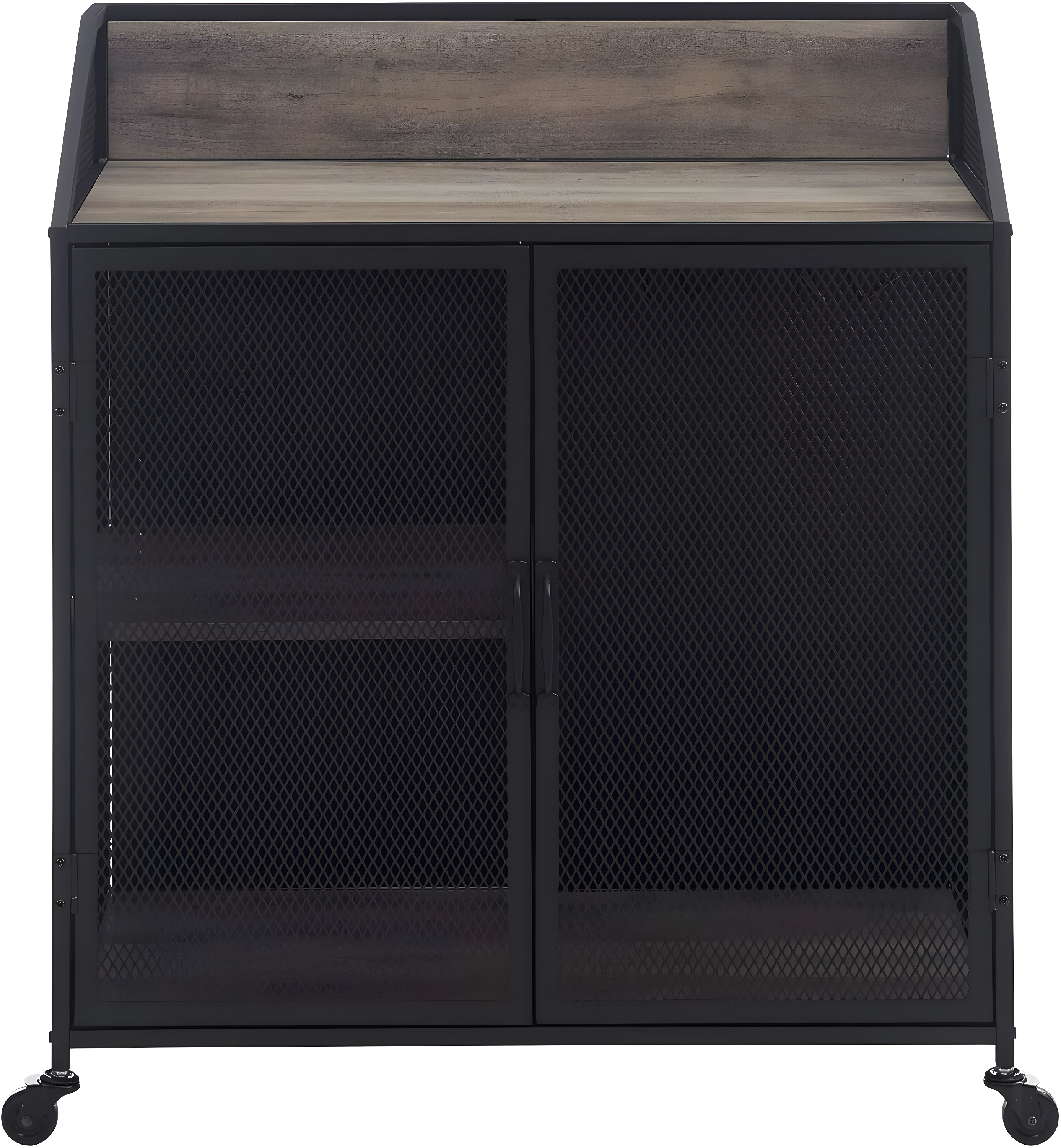 Walker Edison Industrial Bar Cabinet with Wheels, Grey Wash