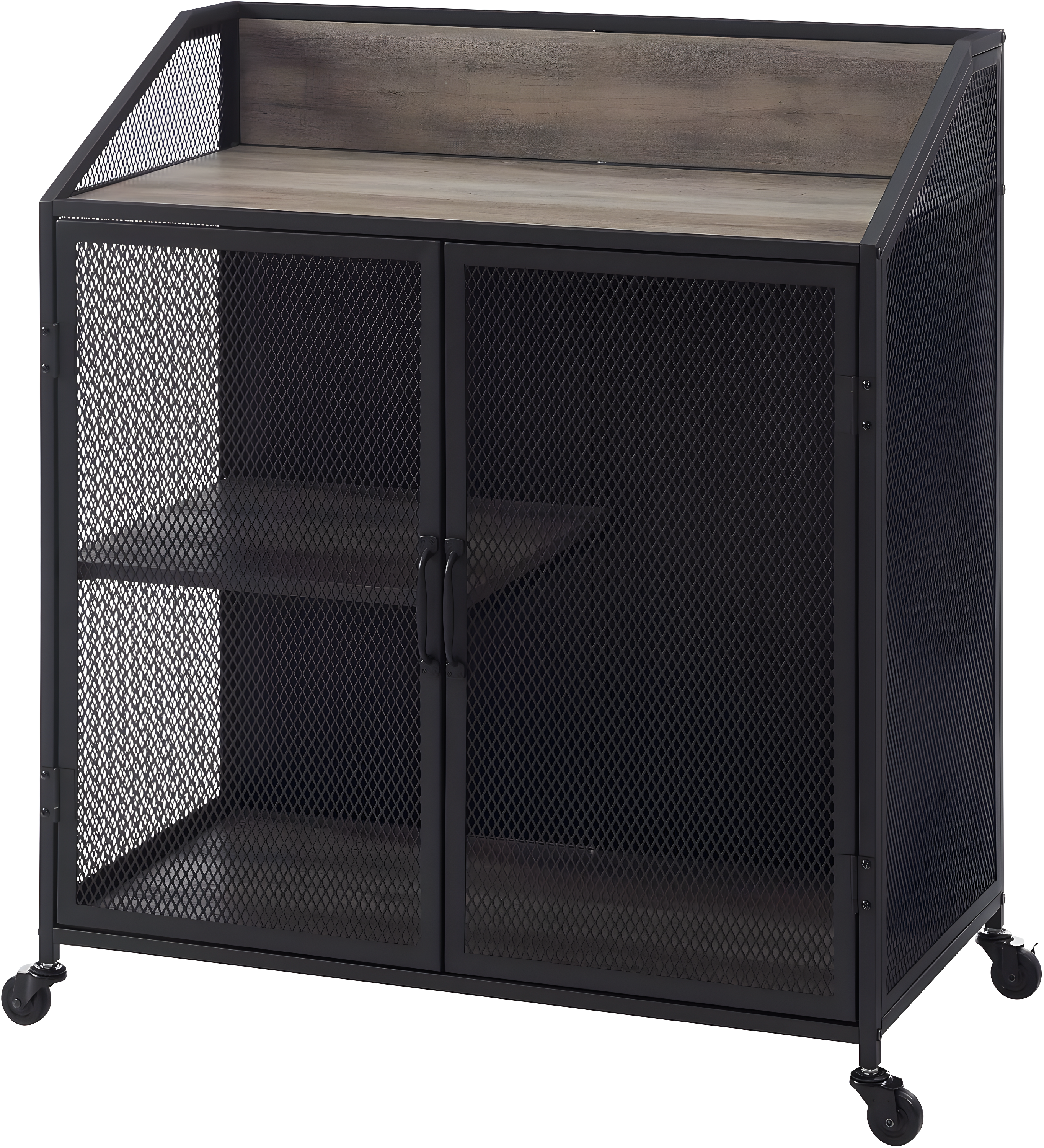 Walker Edison Industrial Bar Cabinet with Wheels, Grey Wash